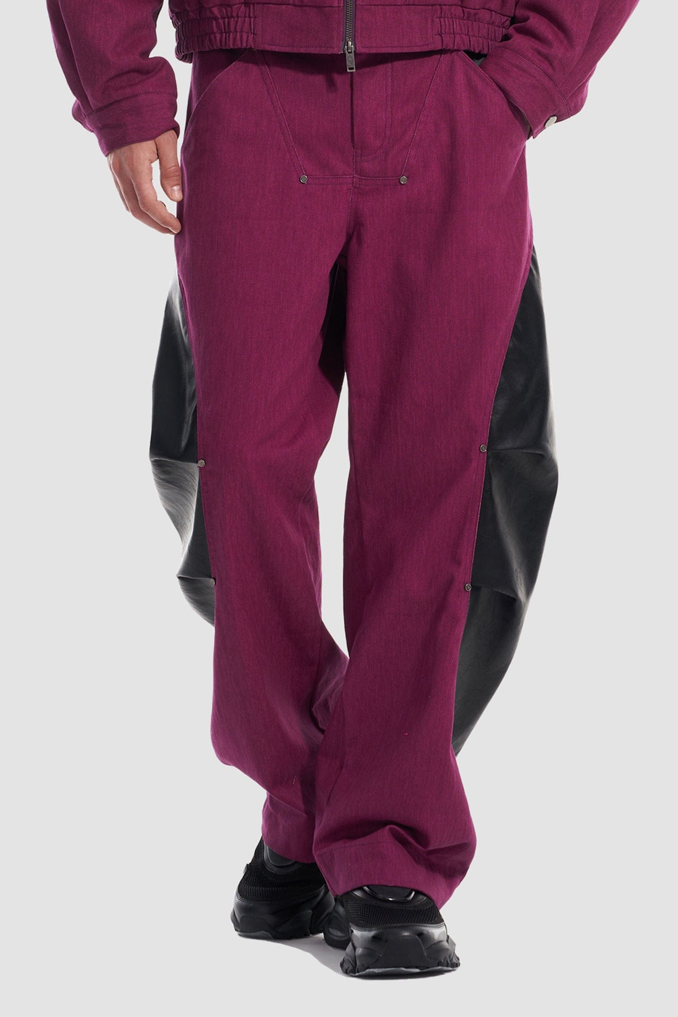 VANN VALRENCE Faux Leather-Paneled Barrel Jeans