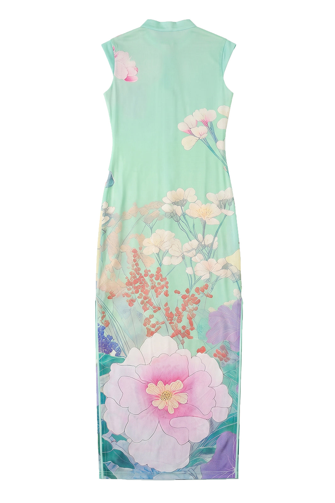 ANNIE ARMOR Peony Print Maxi Qipao Dress
