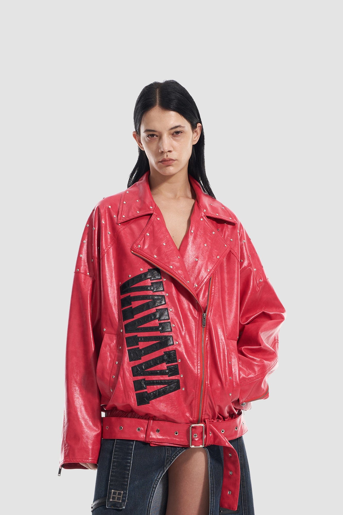 VANN VALRENCE Studded LOGO Faux Leather Biker Jacket