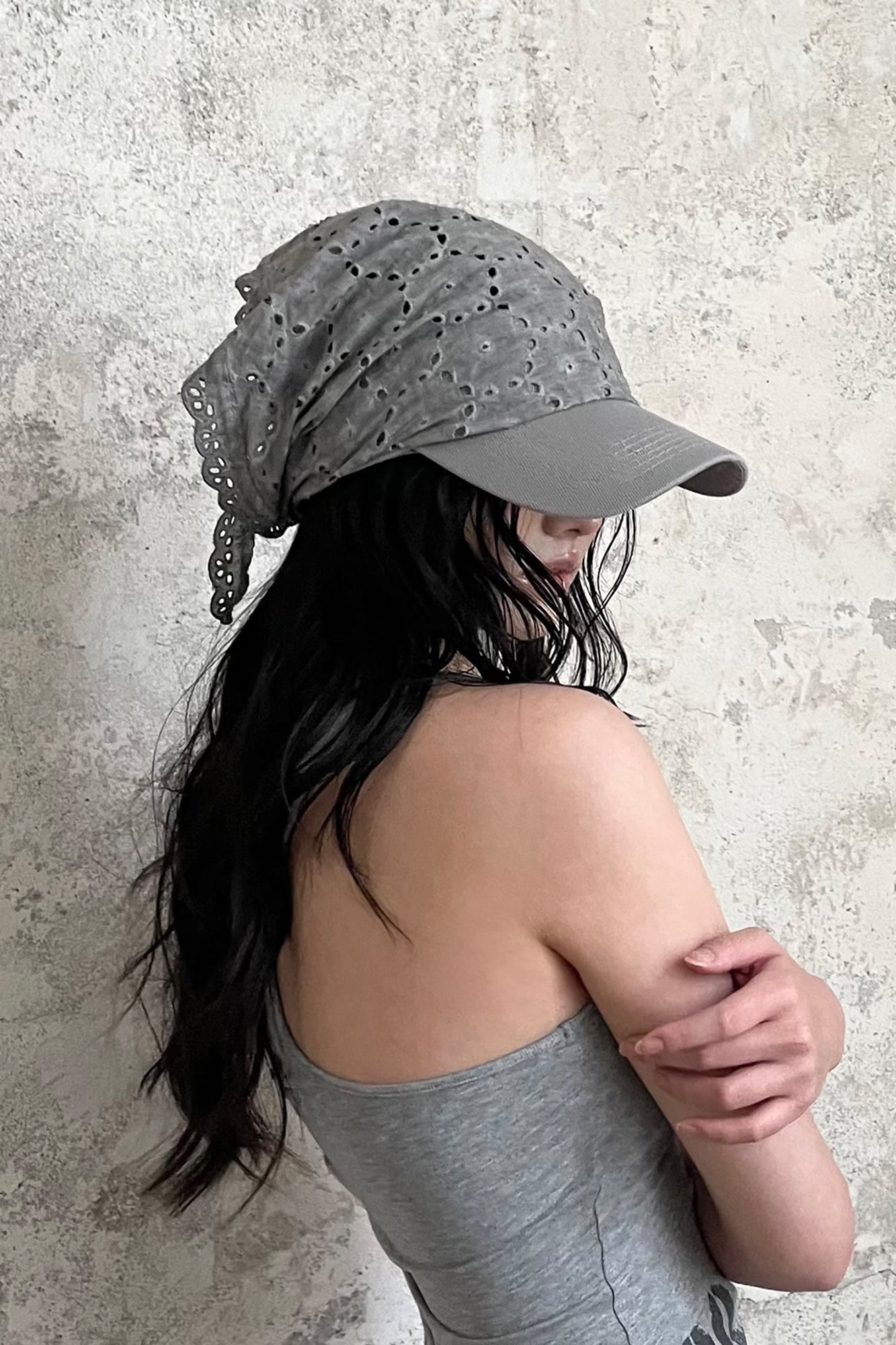 RIDK Eyelet Lace Headscarf Cap