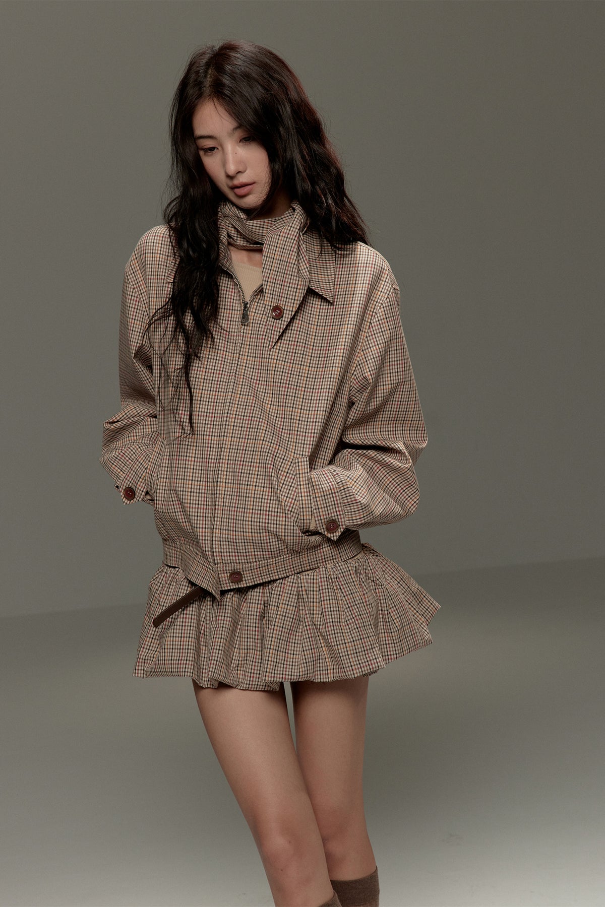 LVETONG Retro Plaid Harrington Jacket
