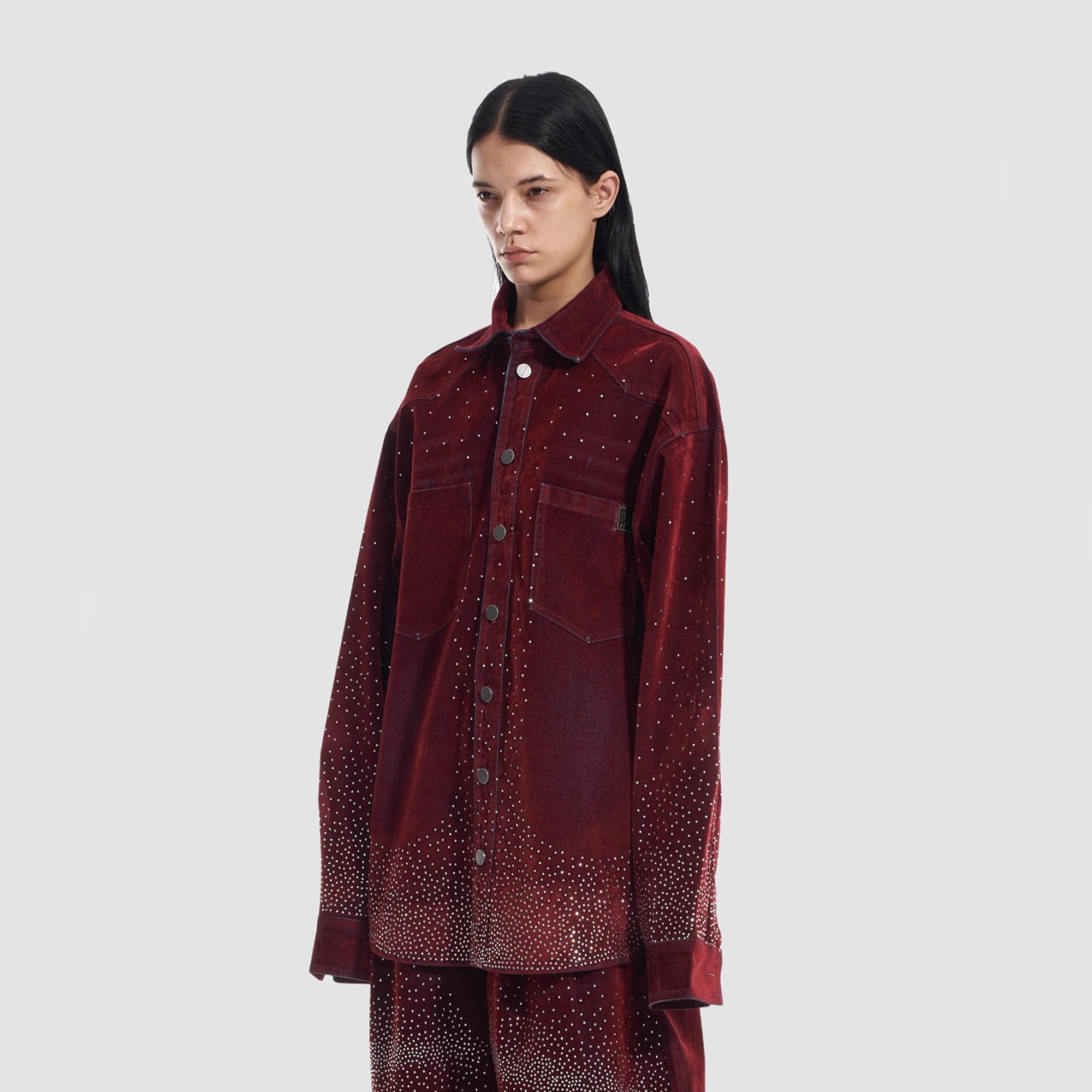 VANN VALRENCE Diamond-Studded Velvet Shirt Jacket