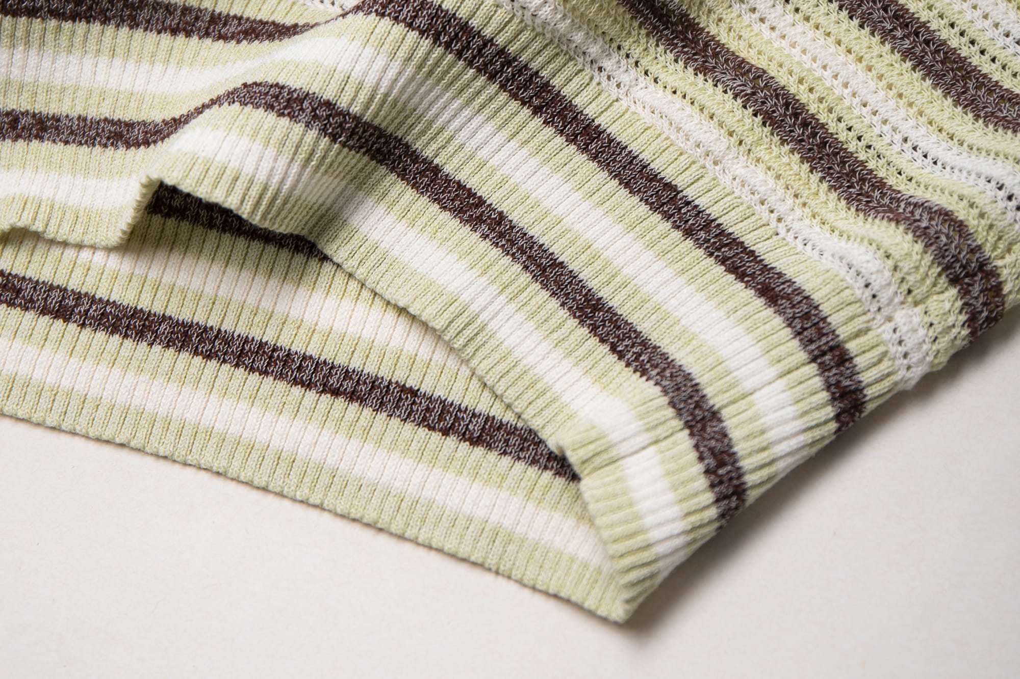 LEONSENSE Striped Pointelle Polo Knit Top