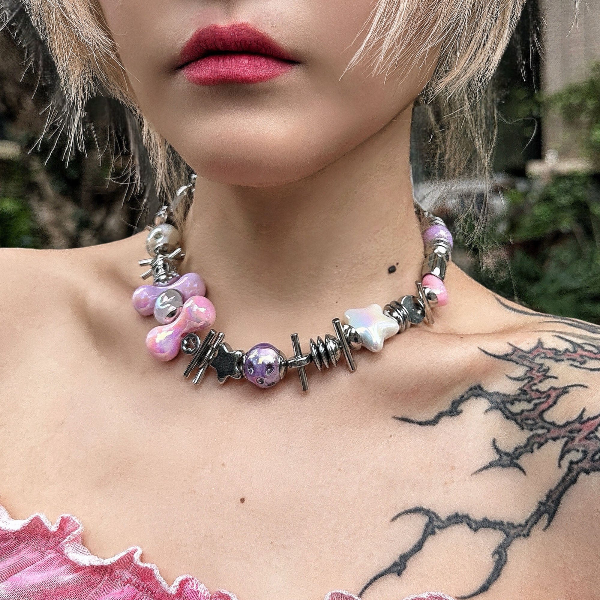 ILLUSORY Time Machine Mixed Beads Charm Necklace, premium urban and streetwear designers apparel on PROJECTISR.com, ILLUSORY