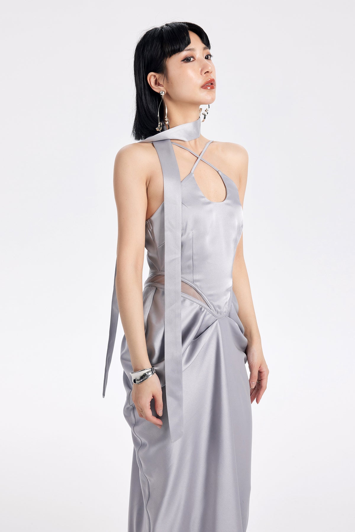 TINY IN STUDIO Spliced Cut-Out Ruched Dress