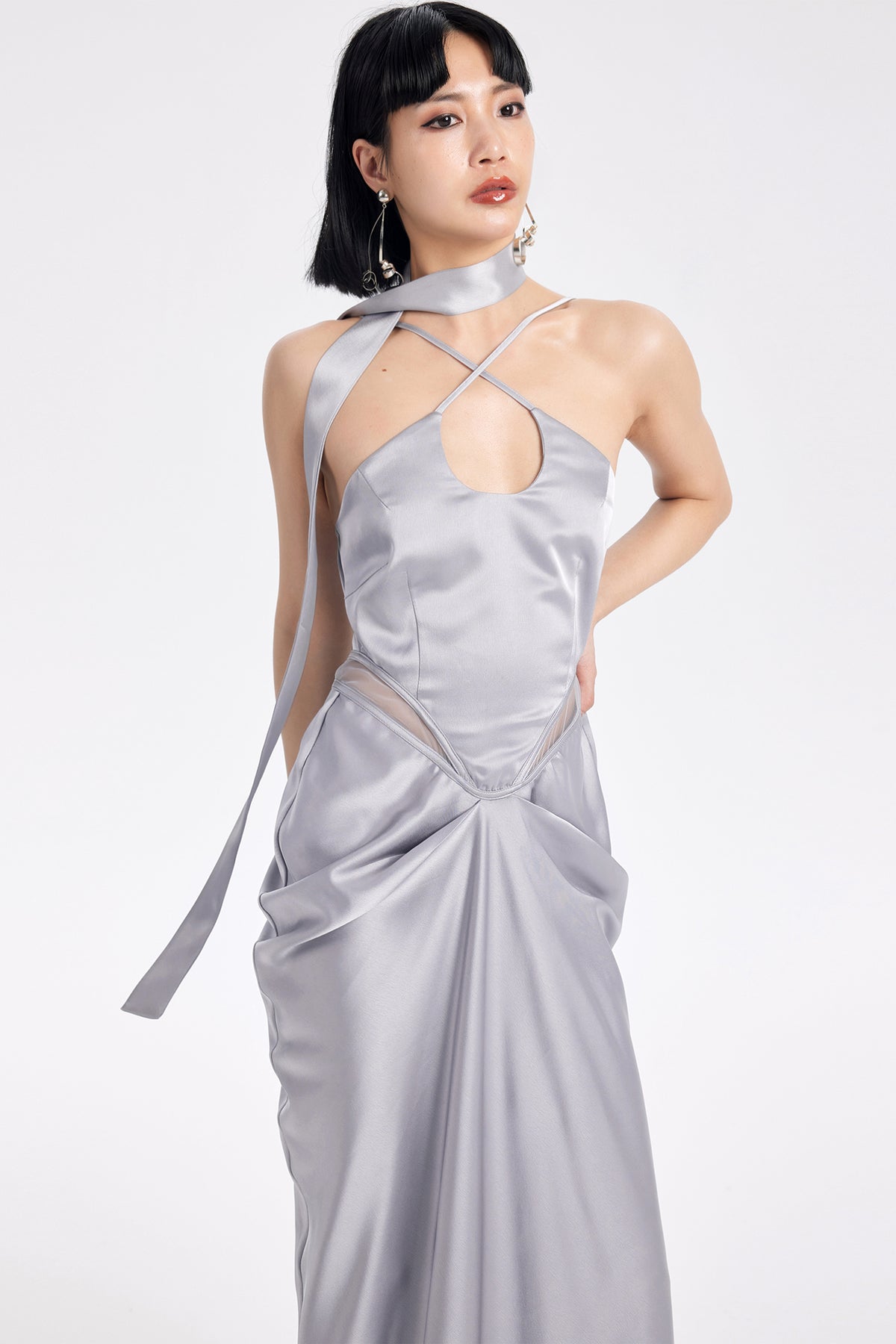 TINY IN STUDIO Spliced Cut-Out Ruched Dress
