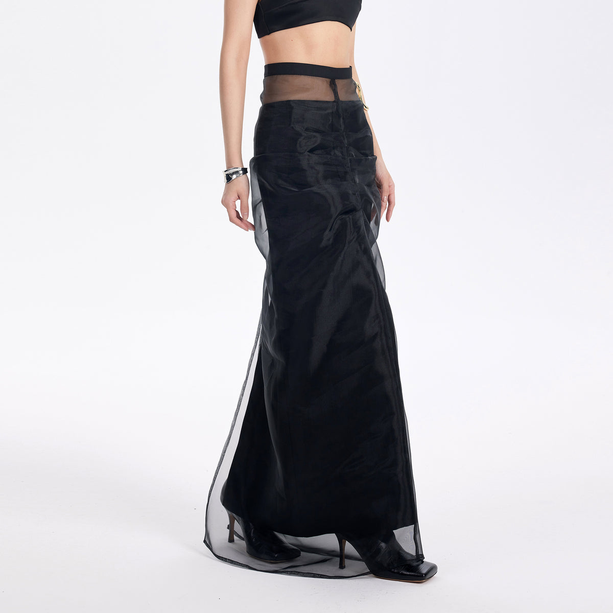 TINY IN STUDIO Pleated Mesh Two-Piece Maxi Skirt