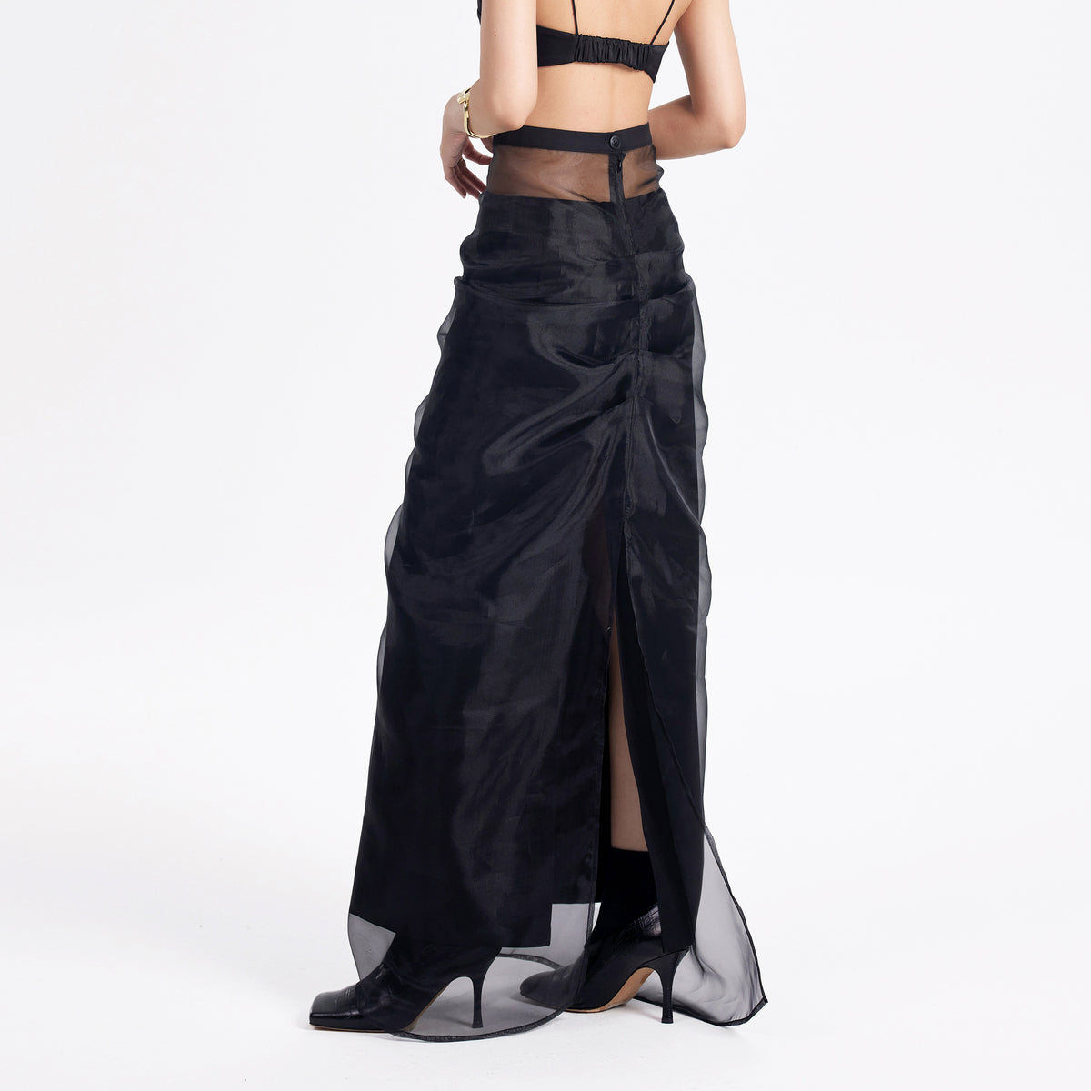 TINY IN STUDIO Pleated Mesh Two-Piece Maxi Skirt
