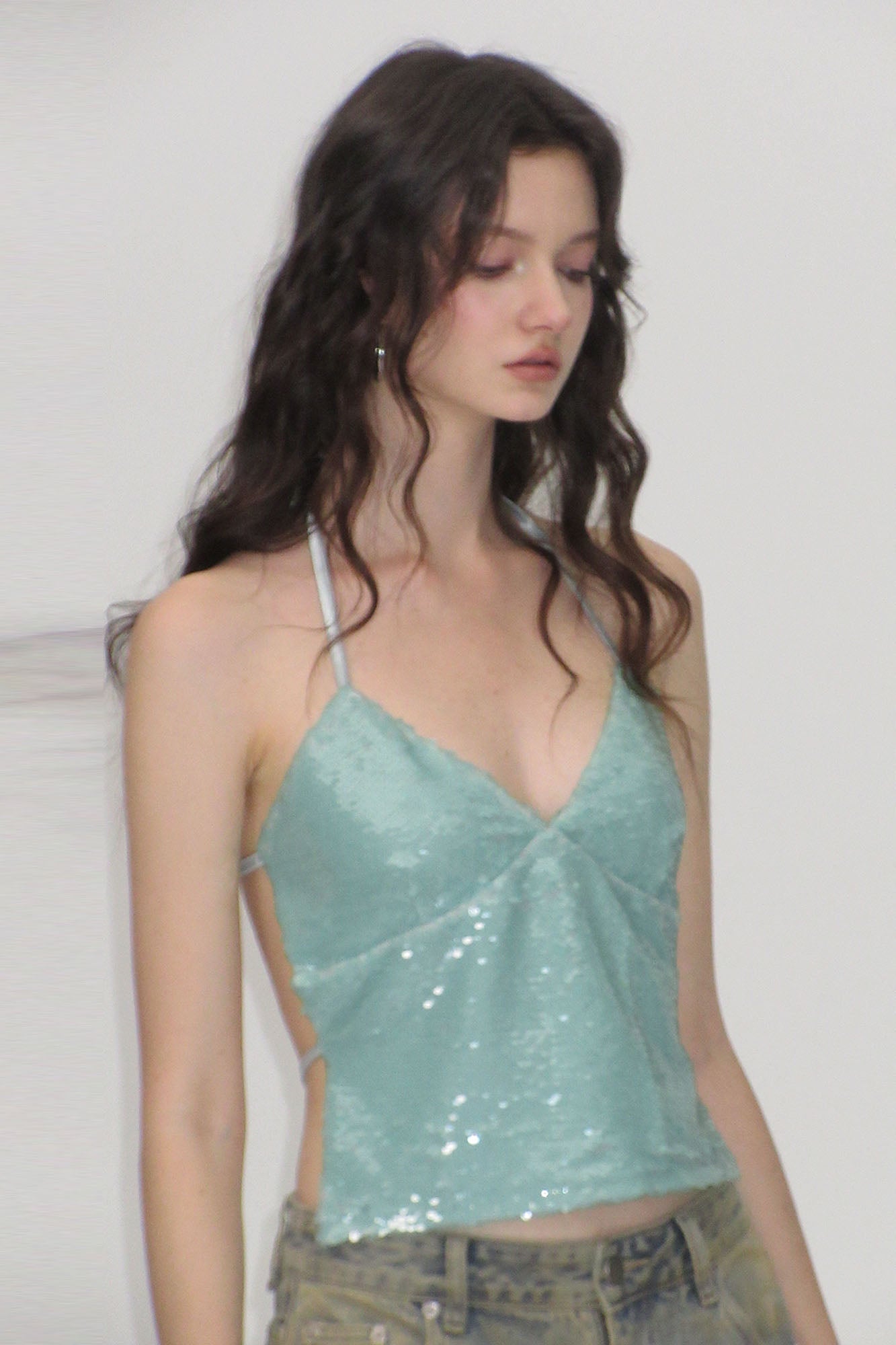 AE30 SAINT Sequin Back-Strap Halter Cami Top