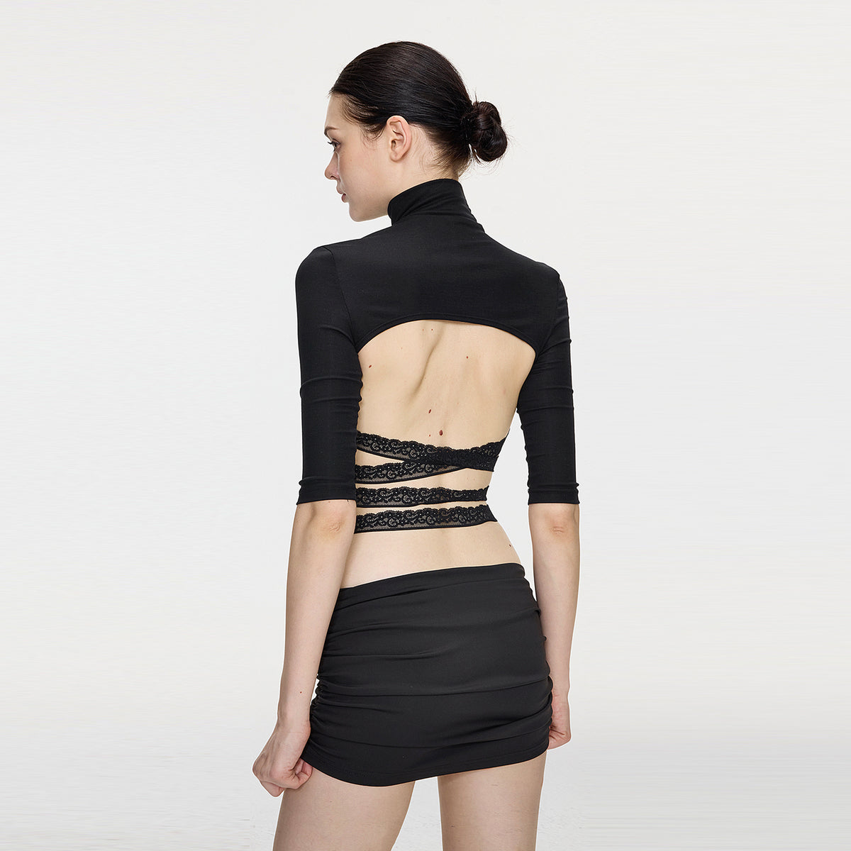 AE30 SAINT Lace Cut-Out Back High-Neck Top