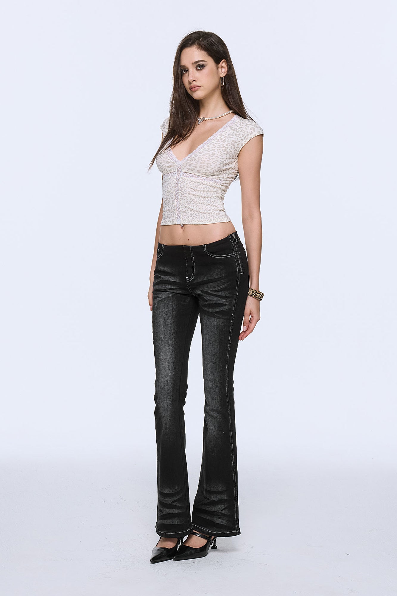 AE30 SAINT Leopard Lace-Inset T-Shirt