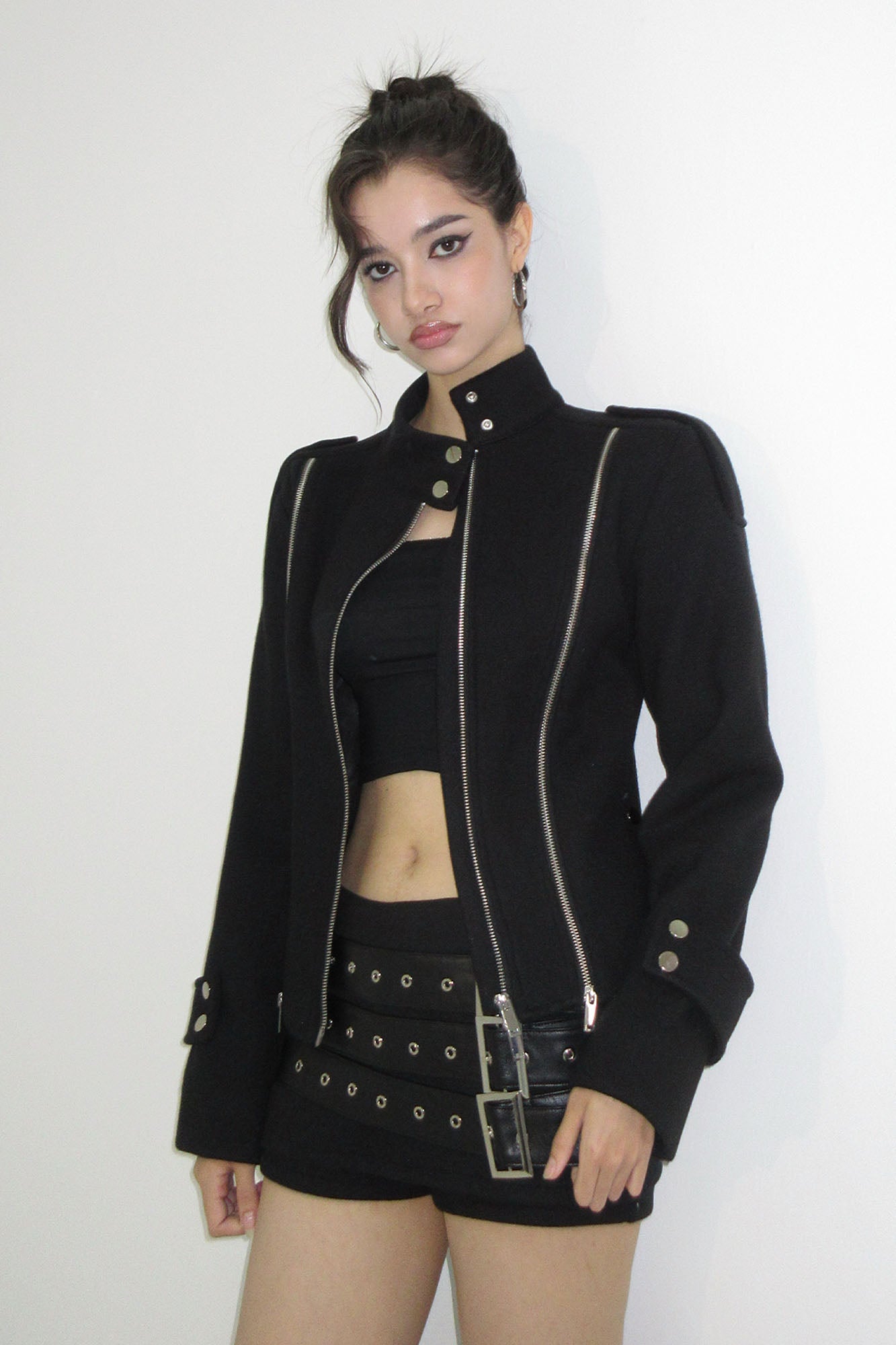 AE30 SAINT Faux Leather Belted Mini Shorts