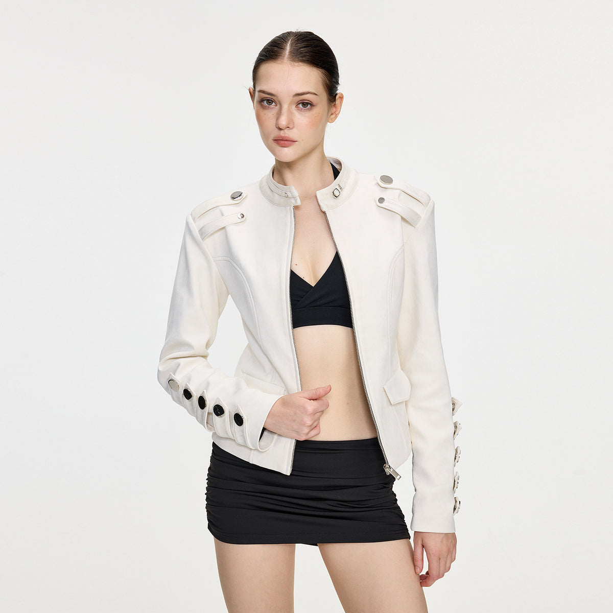 AE30 SAINT Cinched-Waist Padded-Shoulder Napoleon Jacket