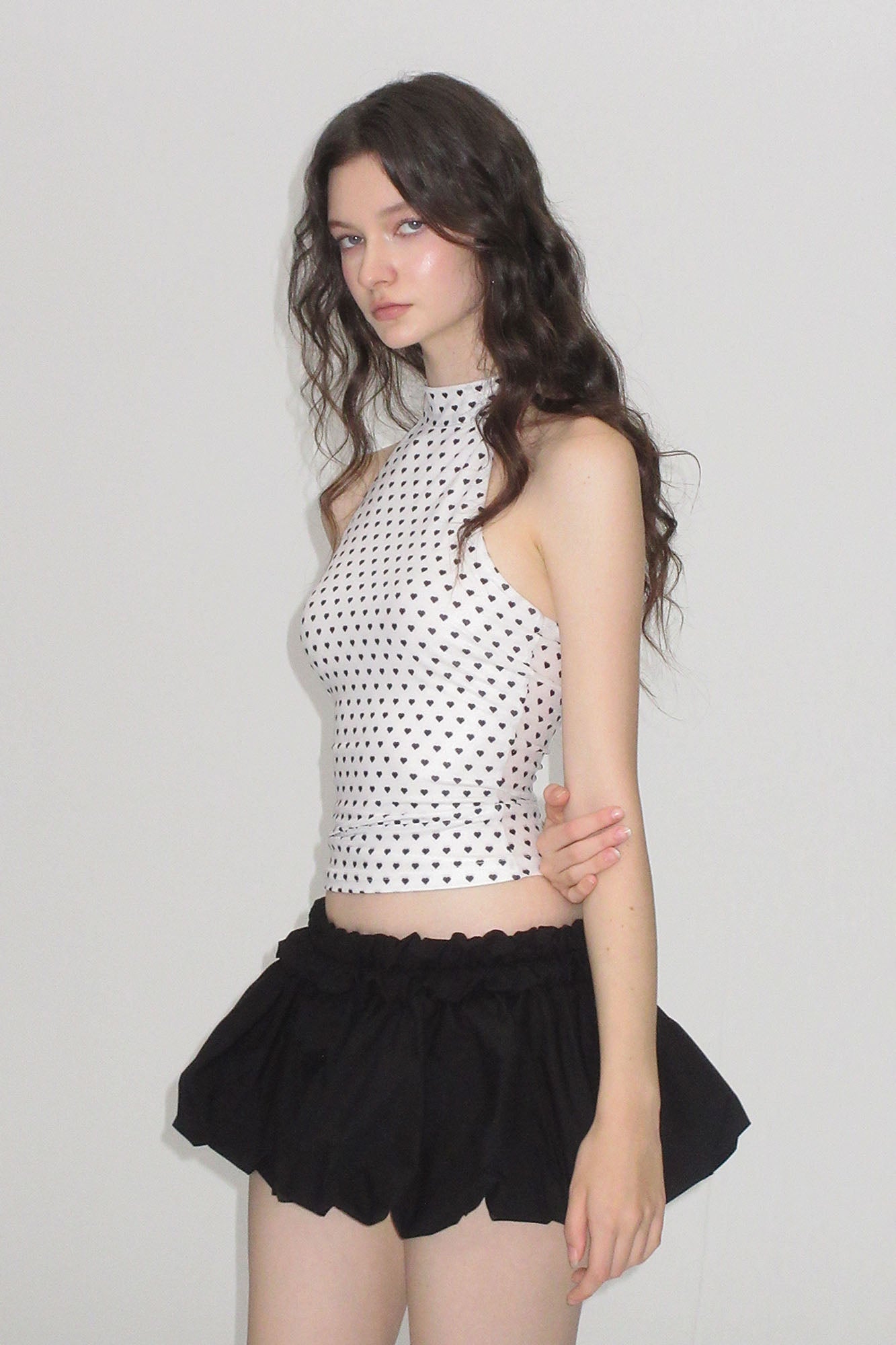 AE30 SAINT Heart Polka Dots Halter Corset Top White