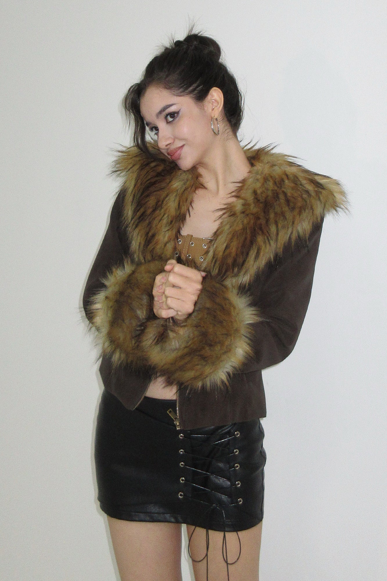 AE30 SAINT Faux Fur Trimmed V-Neck Jacket