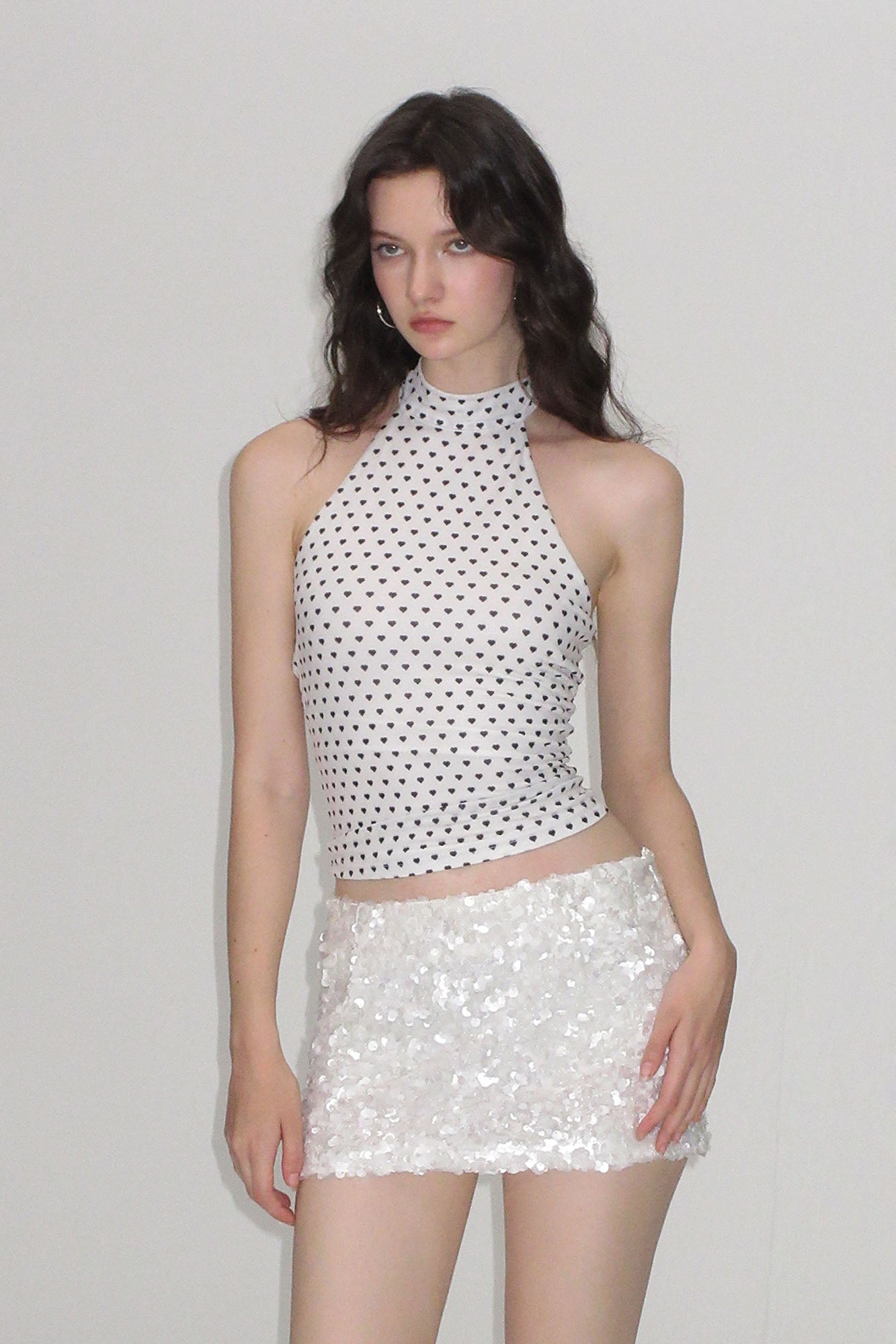 AE30 SAINT Heart Polka Dots Halter Corset Top White