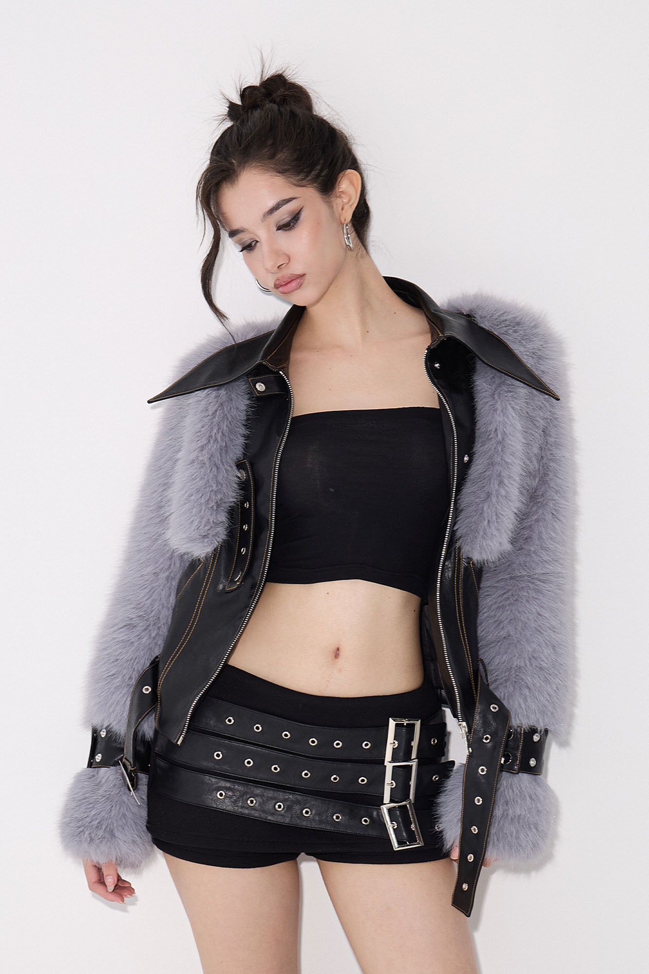 AE30 SAINT Faux Leather Belted Mini Shorts