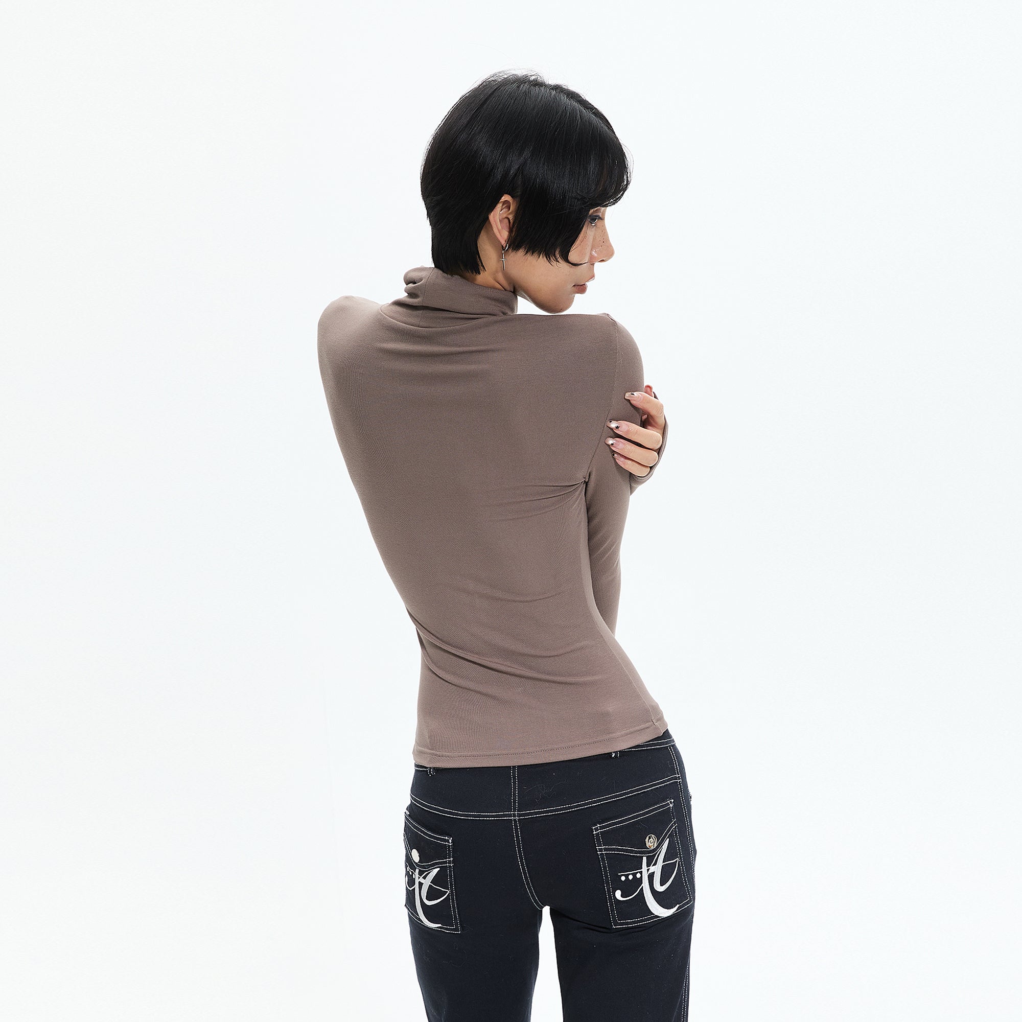 AE30 SAINT Ruched Turtleneck Slim-Fit Long-Sleeve Tee