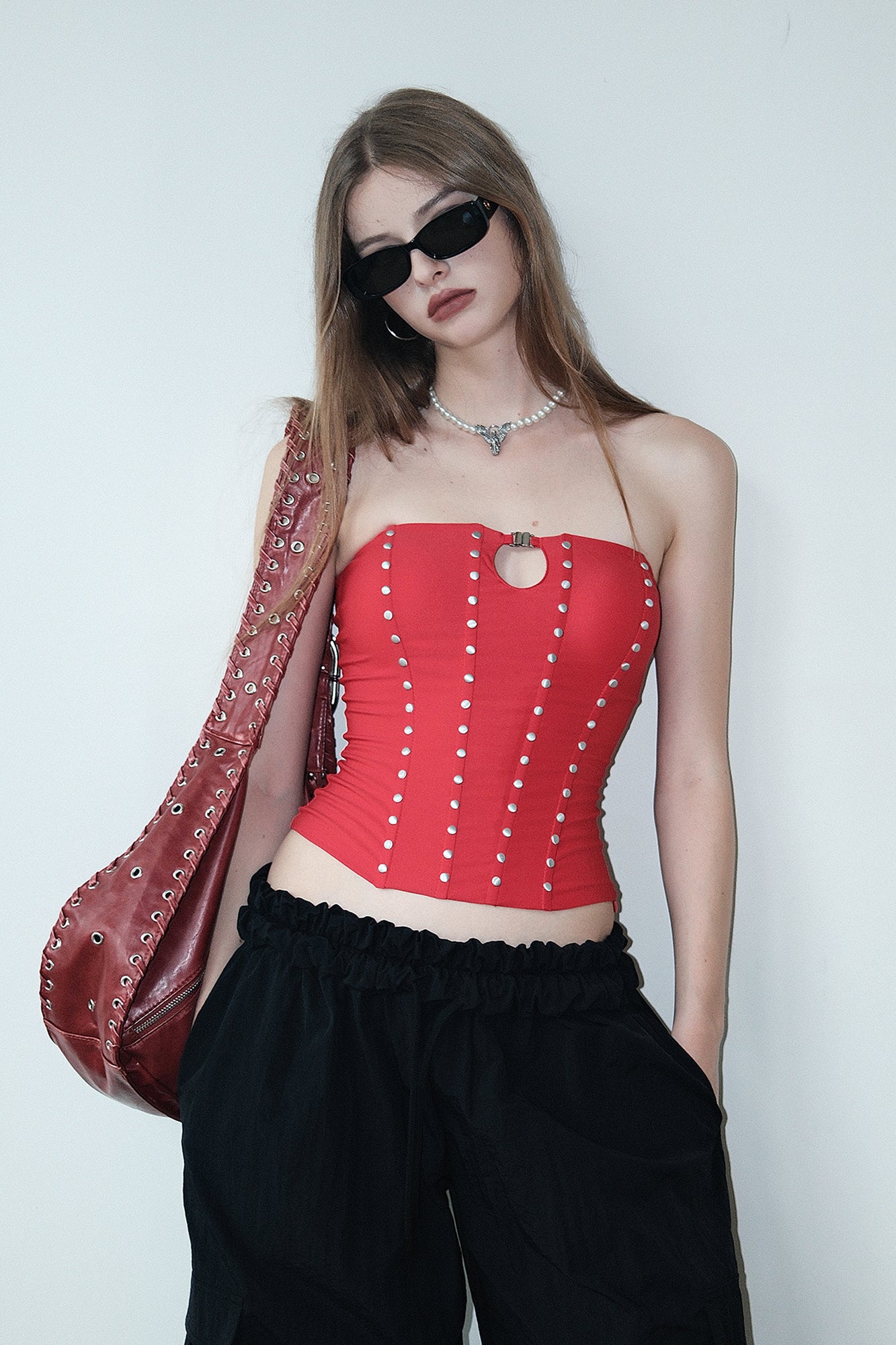 AE30 SAINT Rivets Lace-Up Corset Tube Top