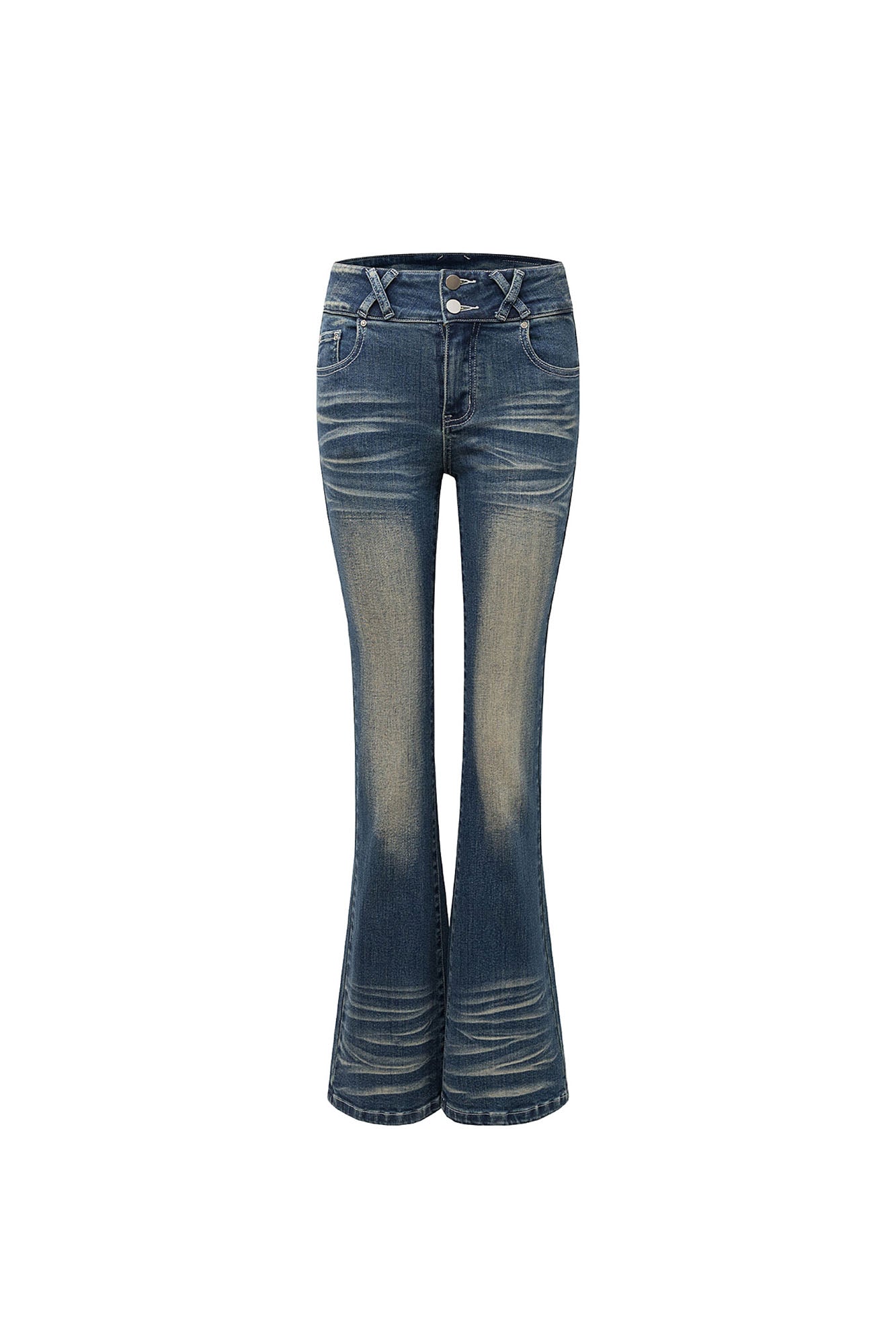 AE30 SAINT Whiskering Wash Slim Flared Jeans