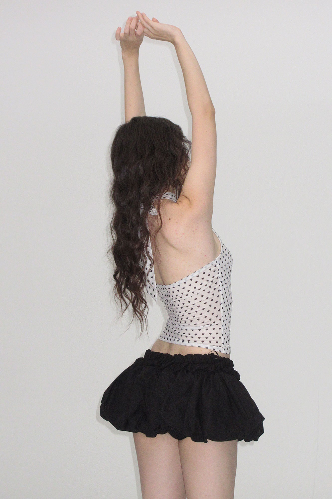 AE30 SAINT Heart Polka Dots Halter Corset Top White