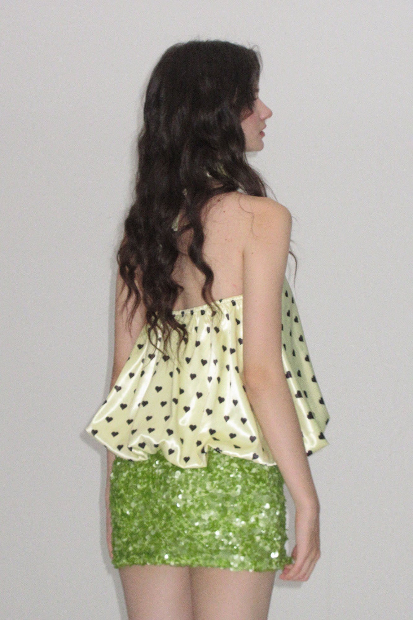 AE30 SAINT Heart Polka Dots Bubble-Hem Halter Top