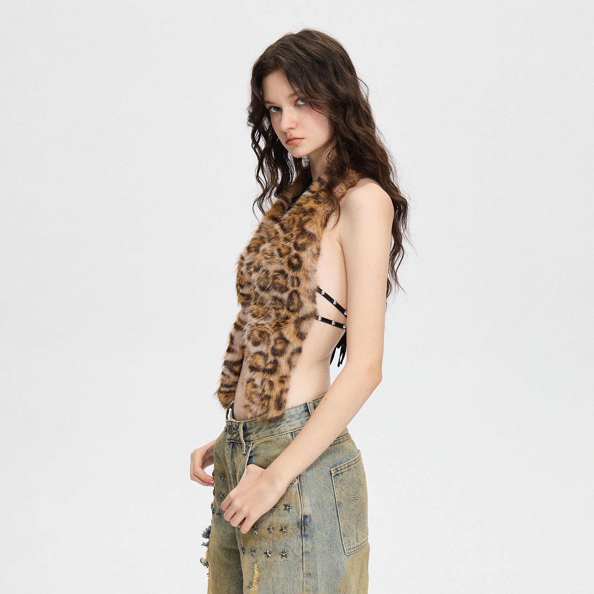 AE30 SAINT Fuzzy Faux-Fur Backless Halter Vest