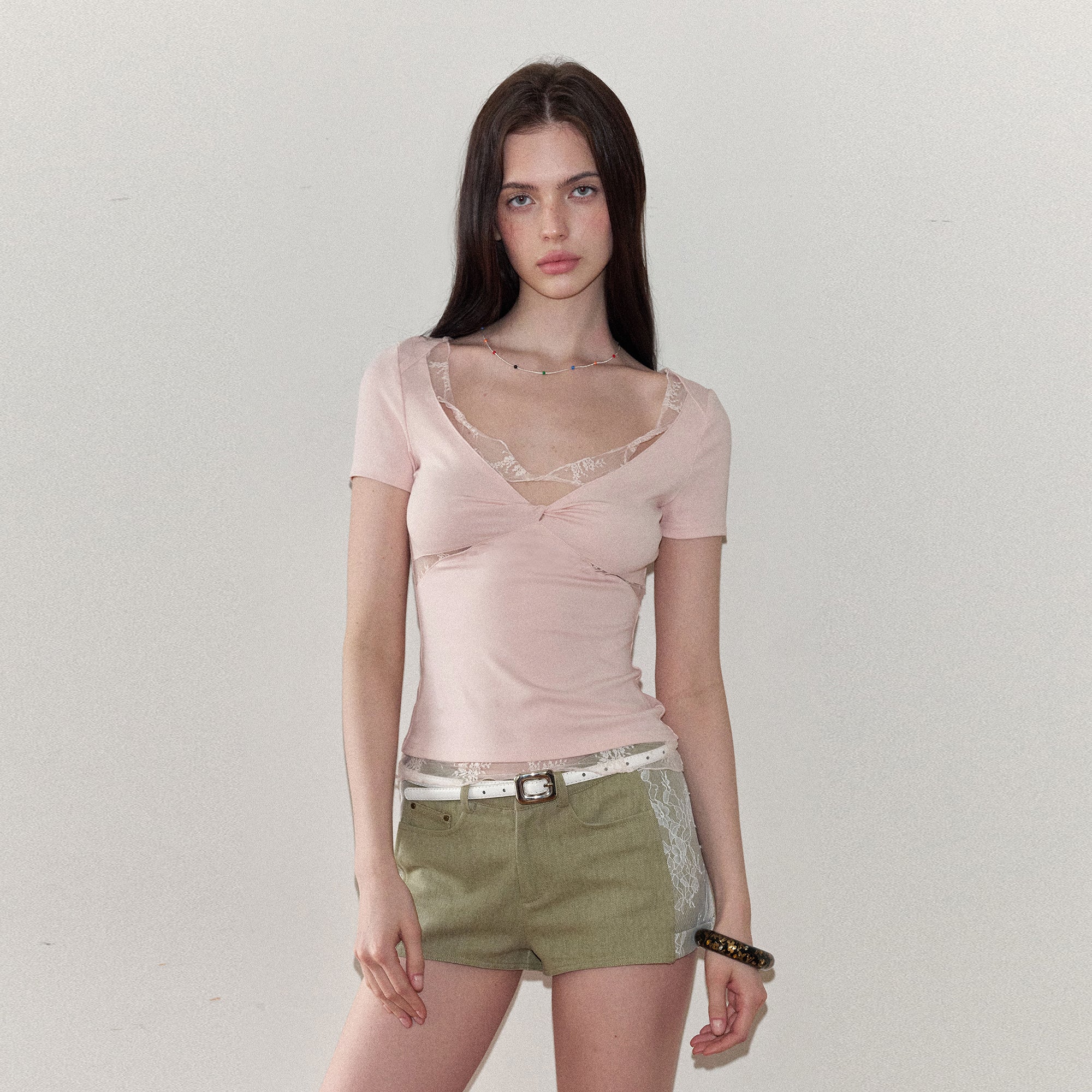 THE NEVERMORE Spliced Lace Twist-Front T-Shirt
