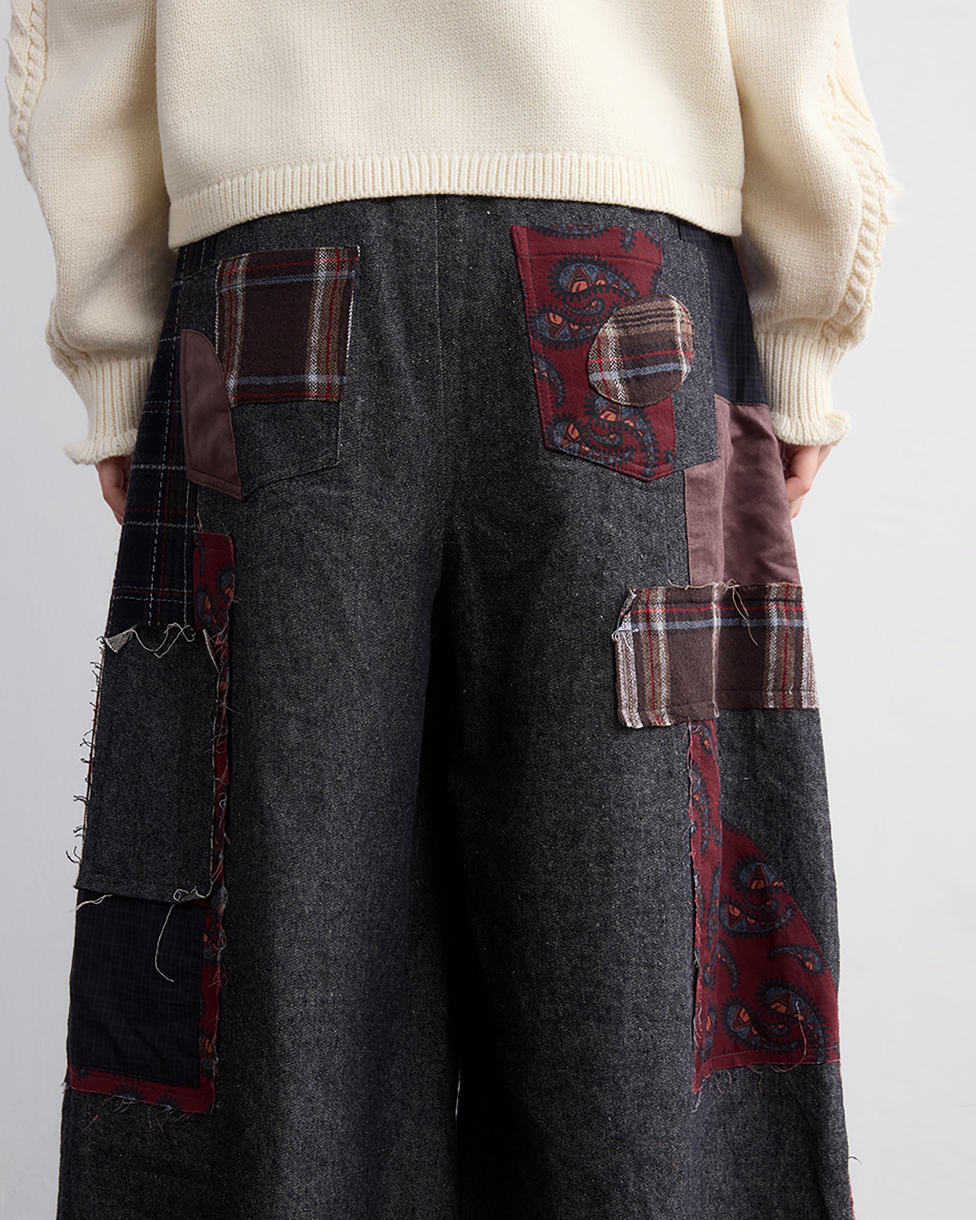 NOESE Plaid Patchwork Pleated Oversized Pants
