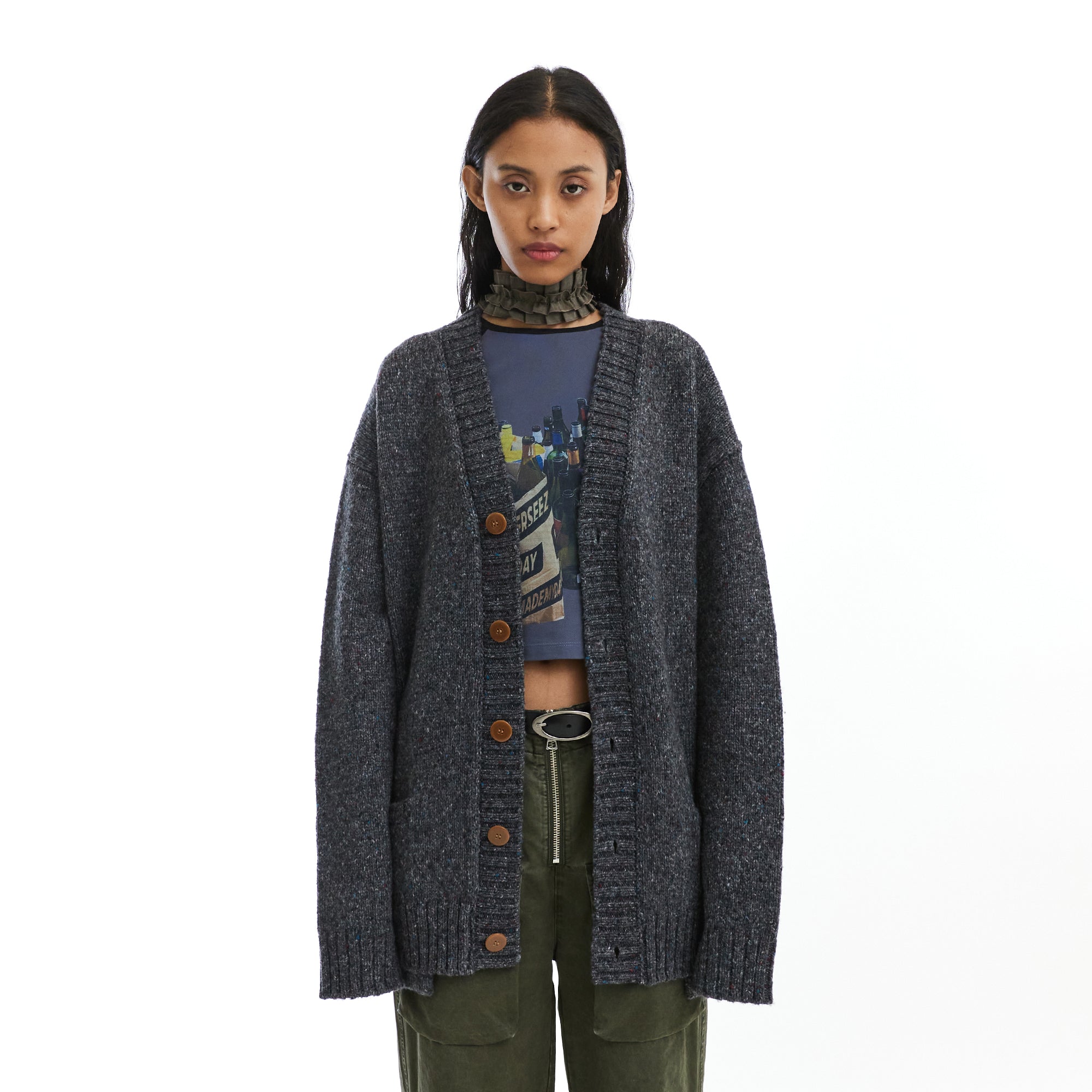 NEVERSEEZ Flecked Knit Rib-Trim Cardigan