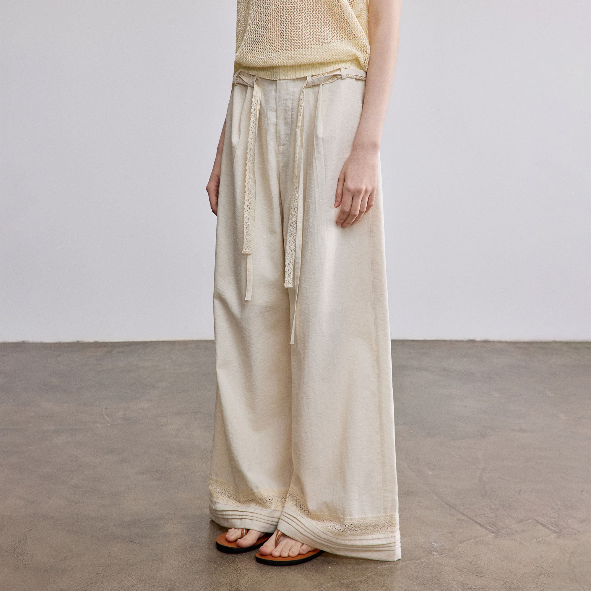 SAME FLOW Lace-Trim Wide-Leg Pants