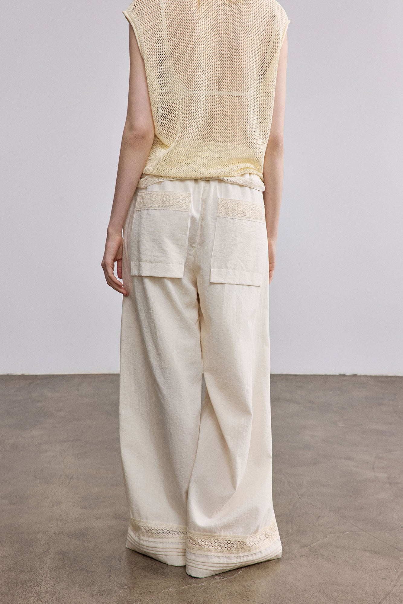 SAME FLOW Lace-Trim Wide-Leg Pants