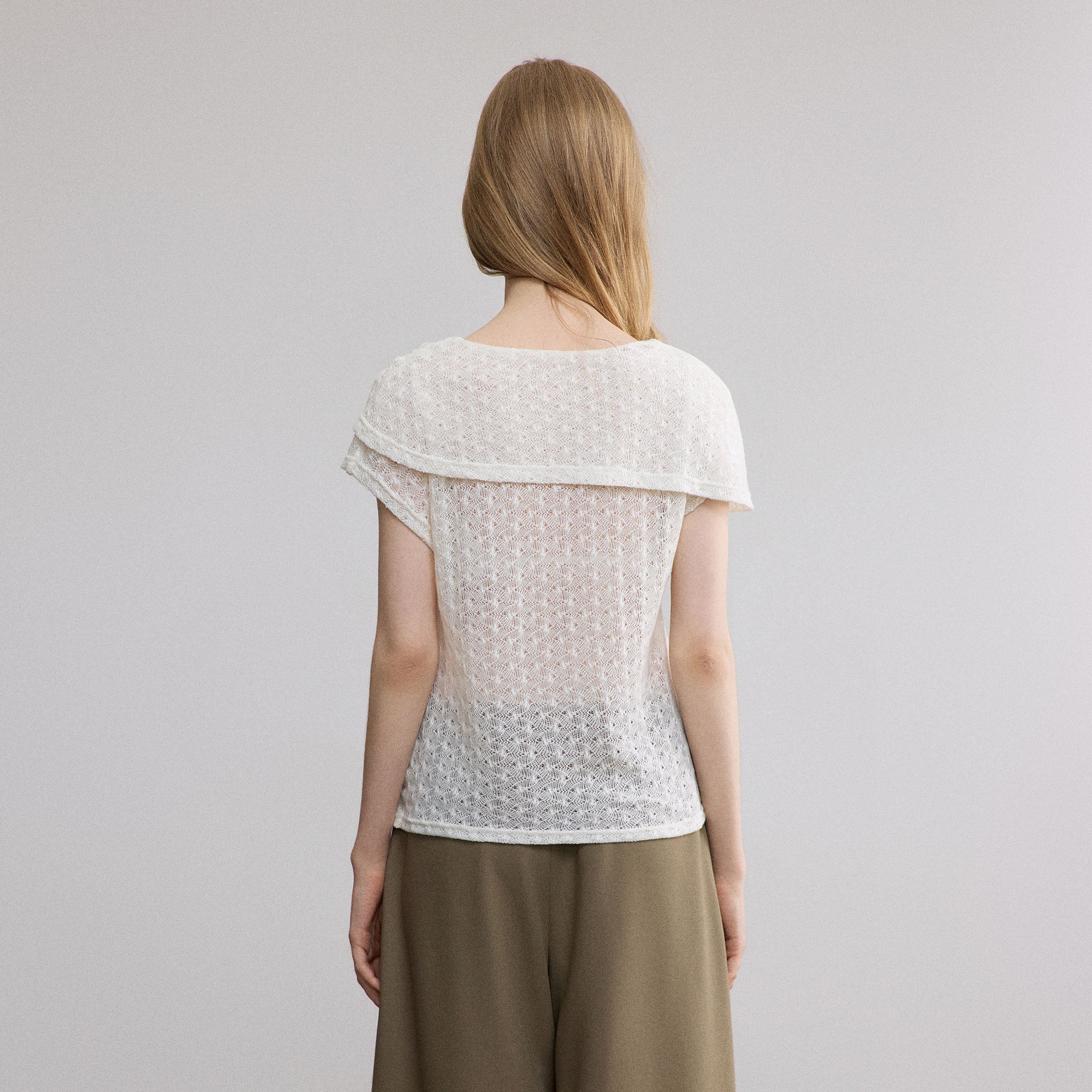 SAME FLOW Sheer Foldover Knit Top