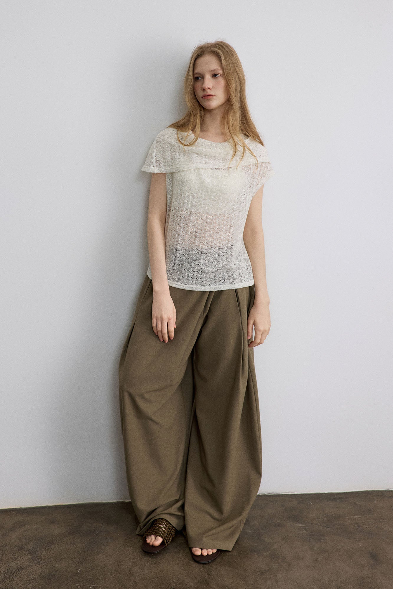 SAME FLOW Sheer Foldover Knit Top