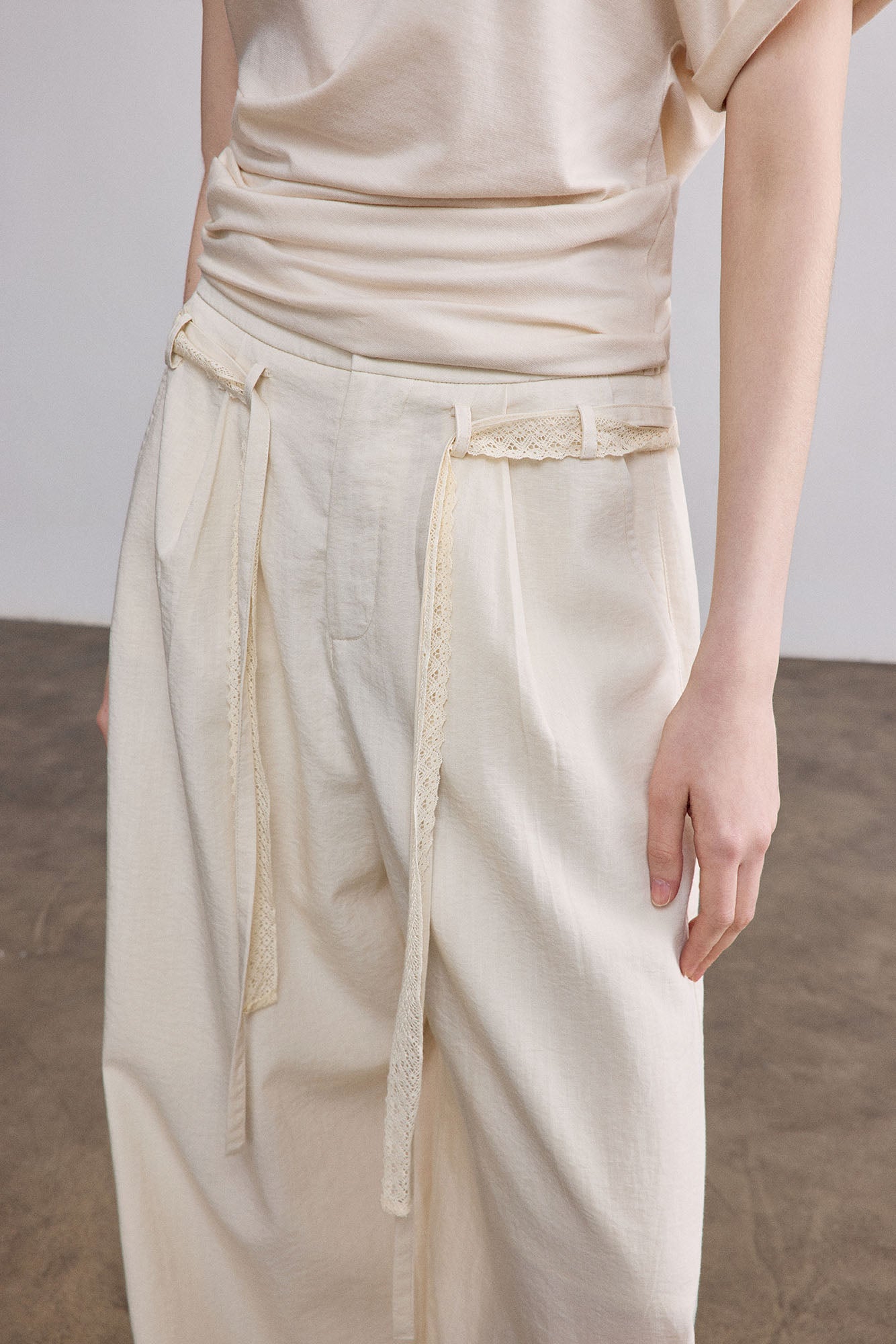 SAME FLOW Lace-Trim Wide-Leg Pants