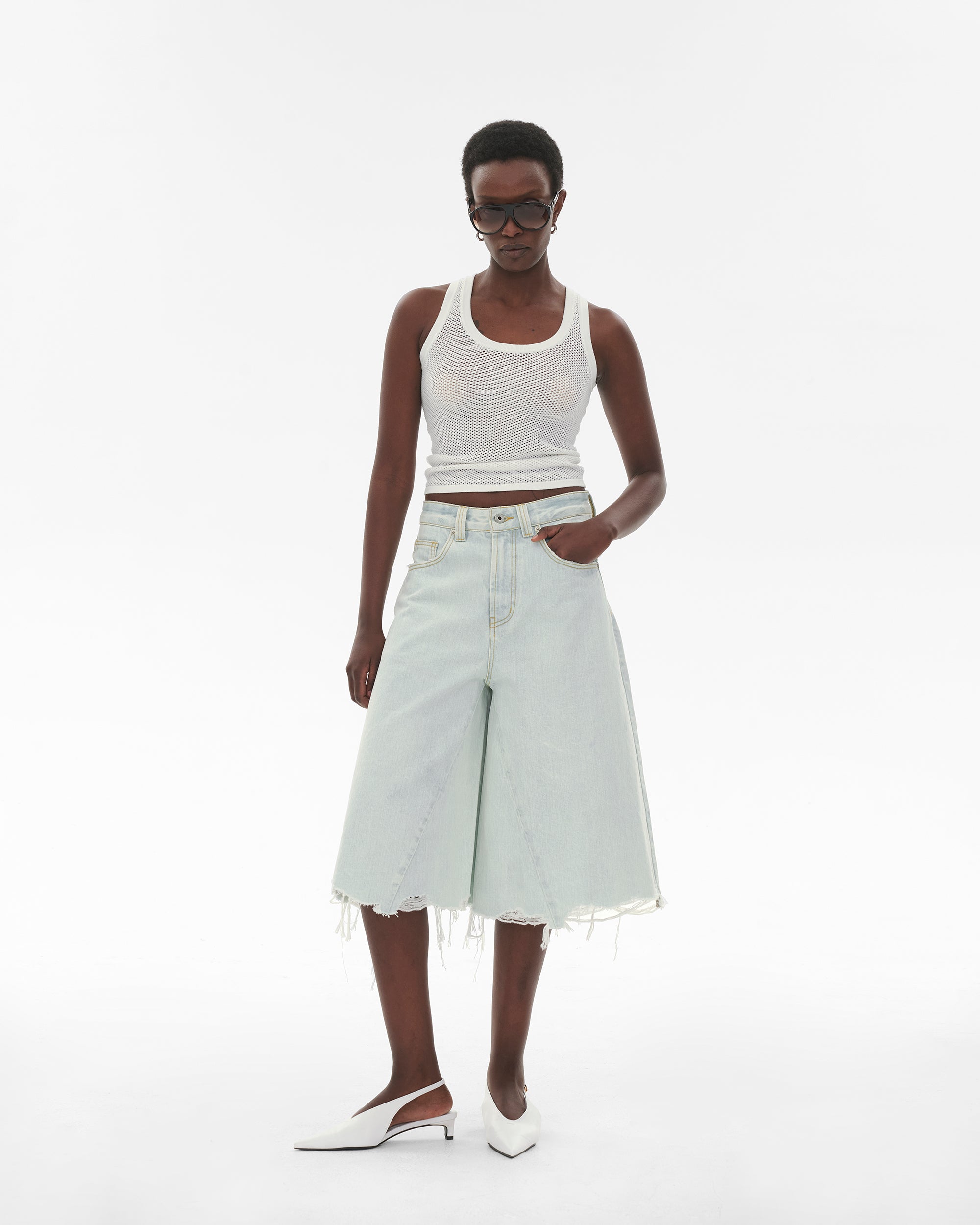 COMMAND N Washed Raw-Hem Wide-Leg Culottes
