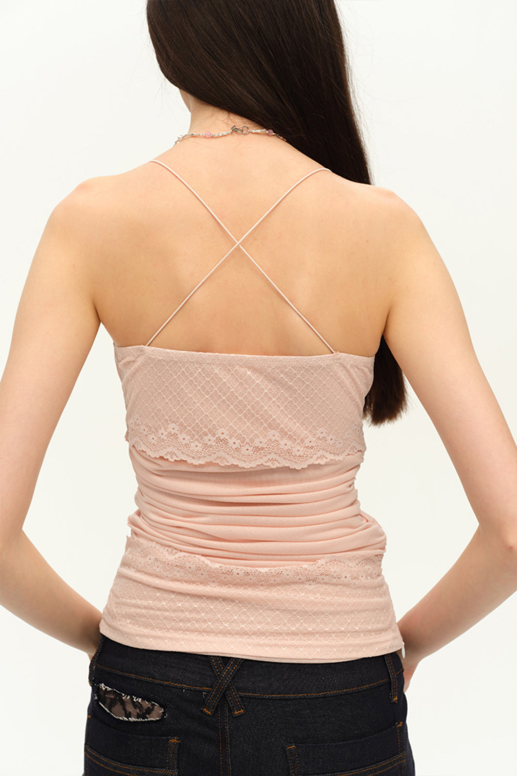 DOTYEARS Beaded Strap Lace Ruched Cami Top