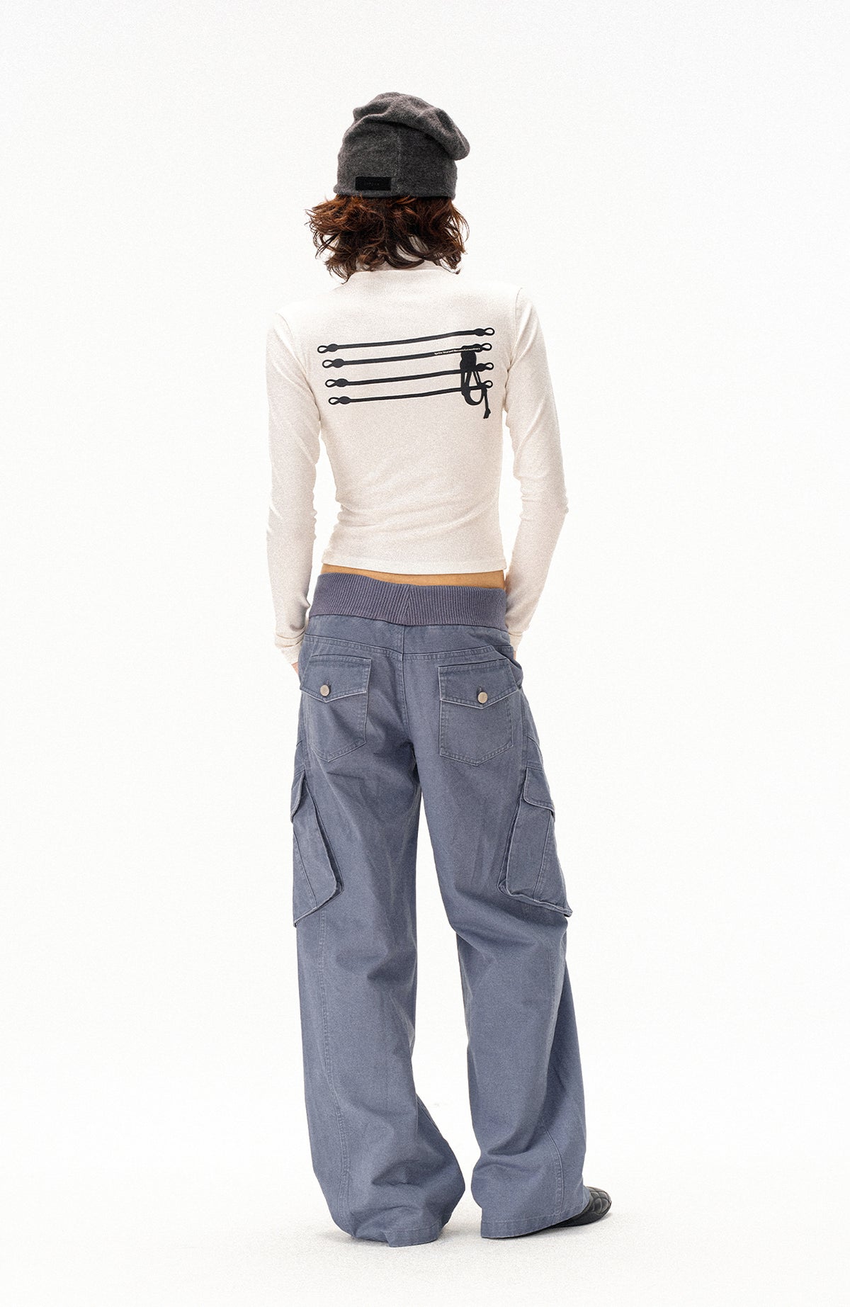 COSTUSTOOT Multi-Pocket Washed Distressed Ribbed Waist Cargo Pants