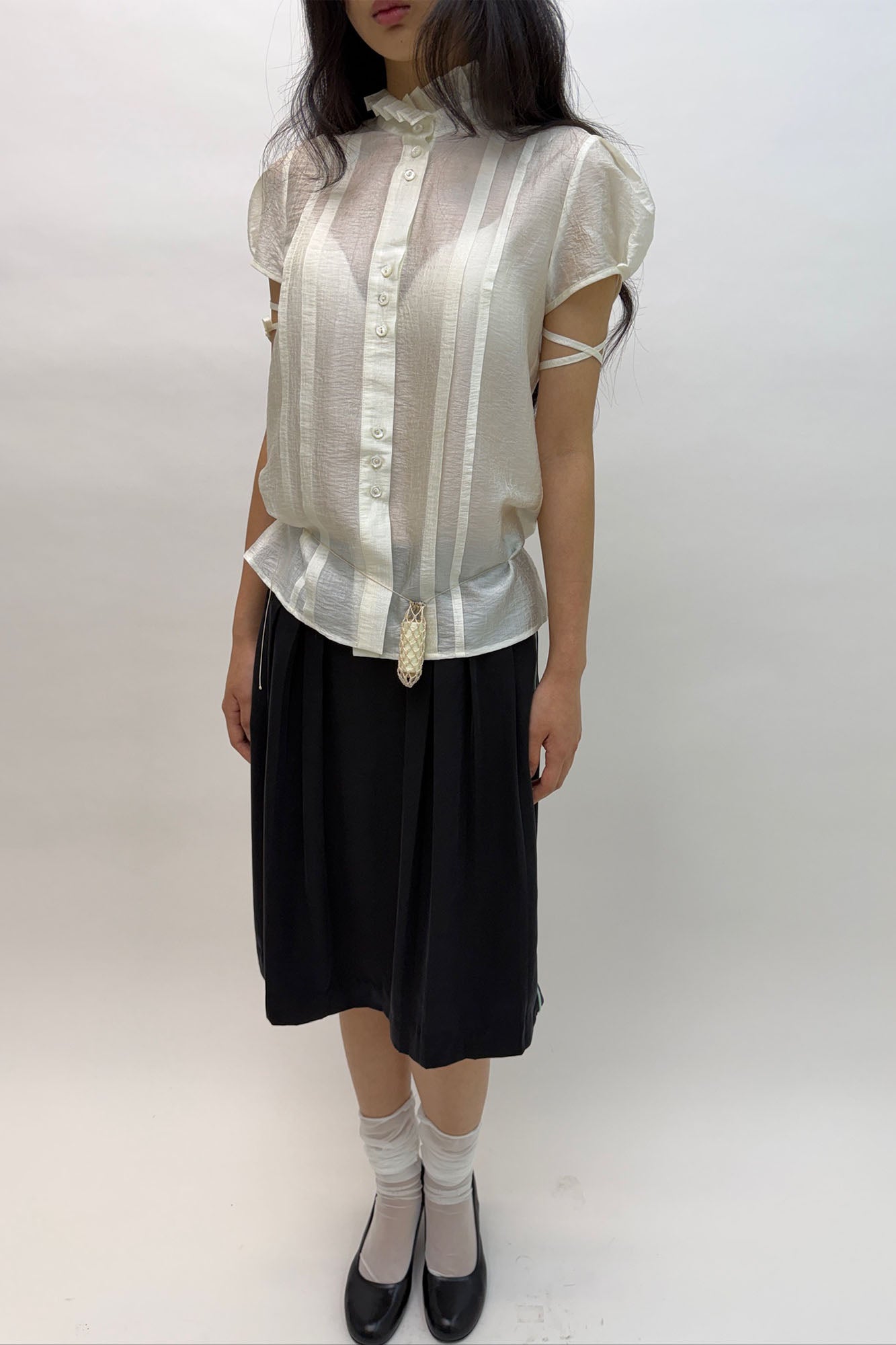NEVERSEEZ Ruffle-Collar Paneled Puff-Sleeve Shirt