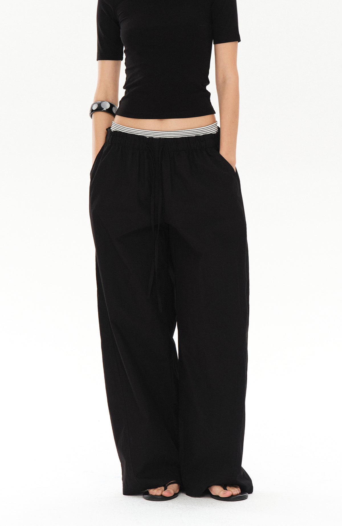 COSTUSTOOT Striped Spliced Wide-Leg Parachute Pants