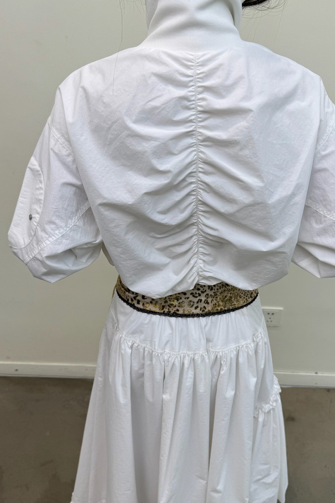 NEVERSEEZ Ruched-Back Cropped Bomber Jacket
