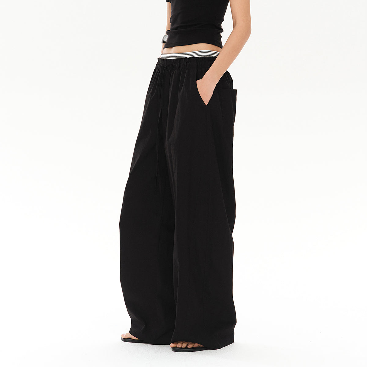 COSTUSTOOT Striped Spliced Wide-Leg Parachute Pants