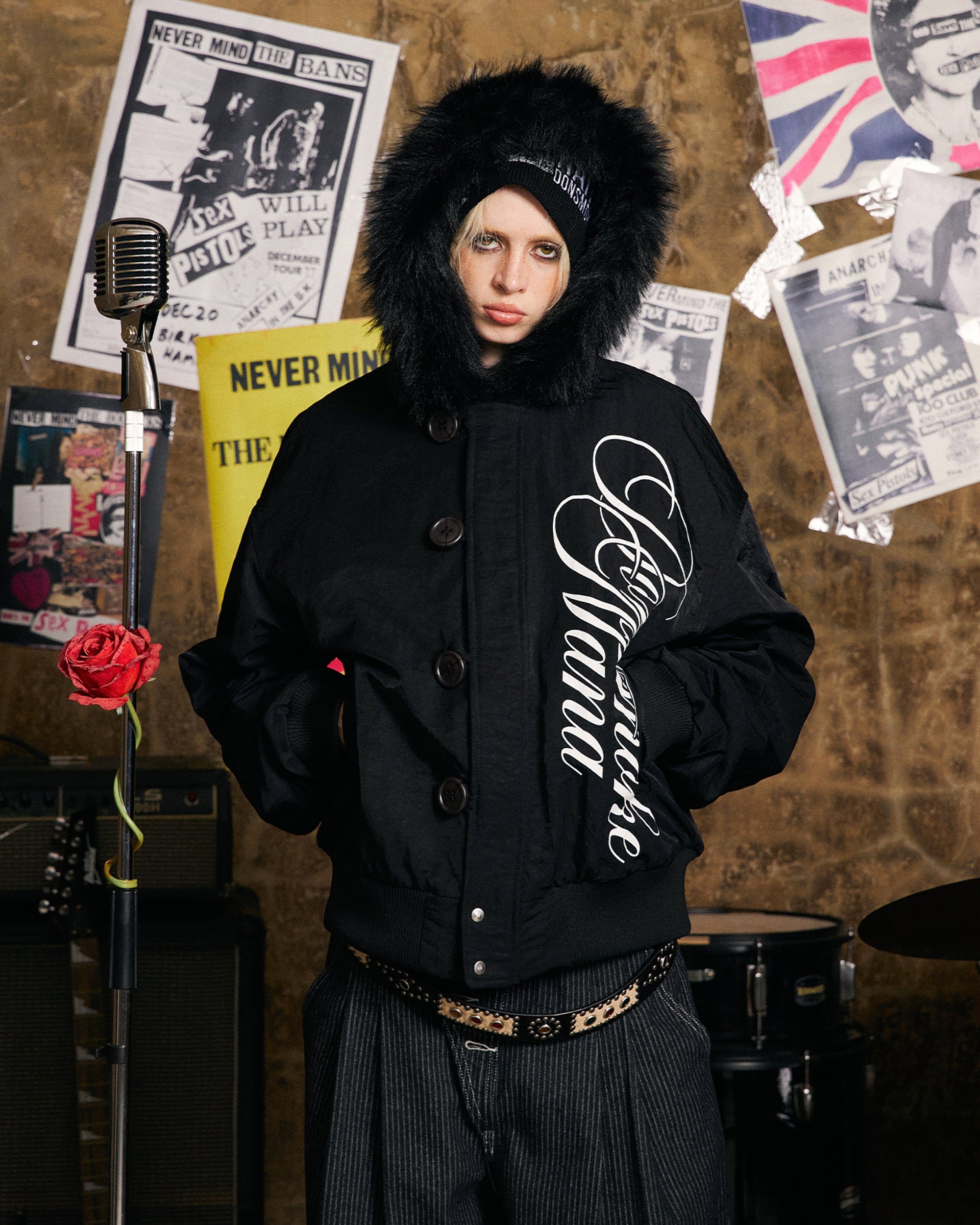 DONSMOKE × NANA Manga Graphic Fur Trim Bomber Jacket