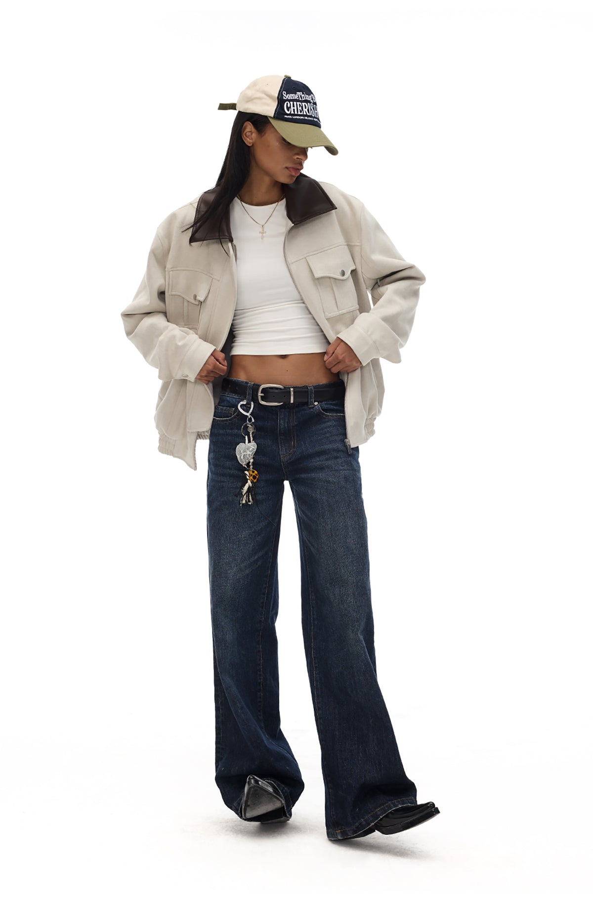COSTUSTOOT Contrast-Collar Suede Oversized Big-Pocket Jacket