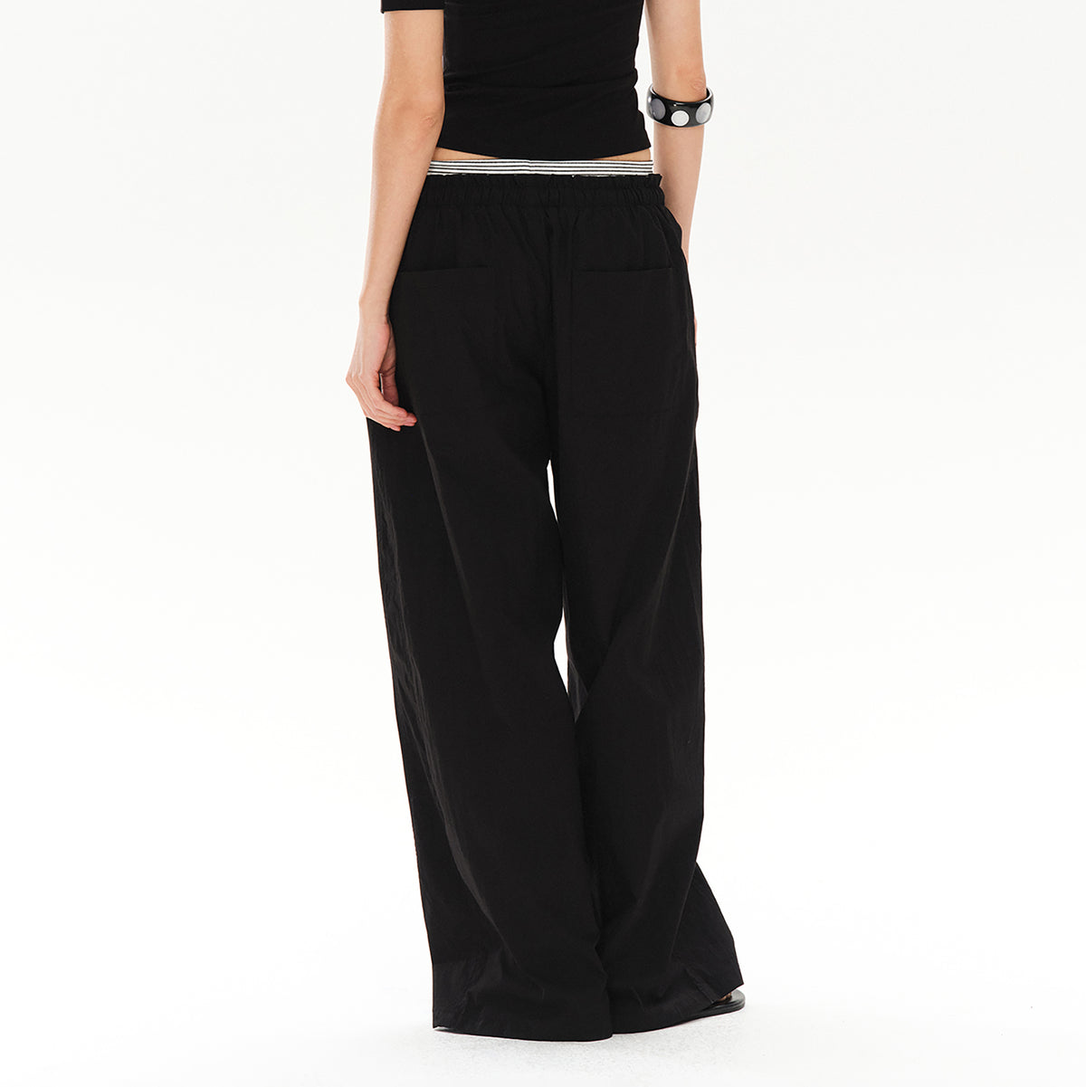 COSTUSTOOT Striped Spliced Wide-Leg Parachute Pants