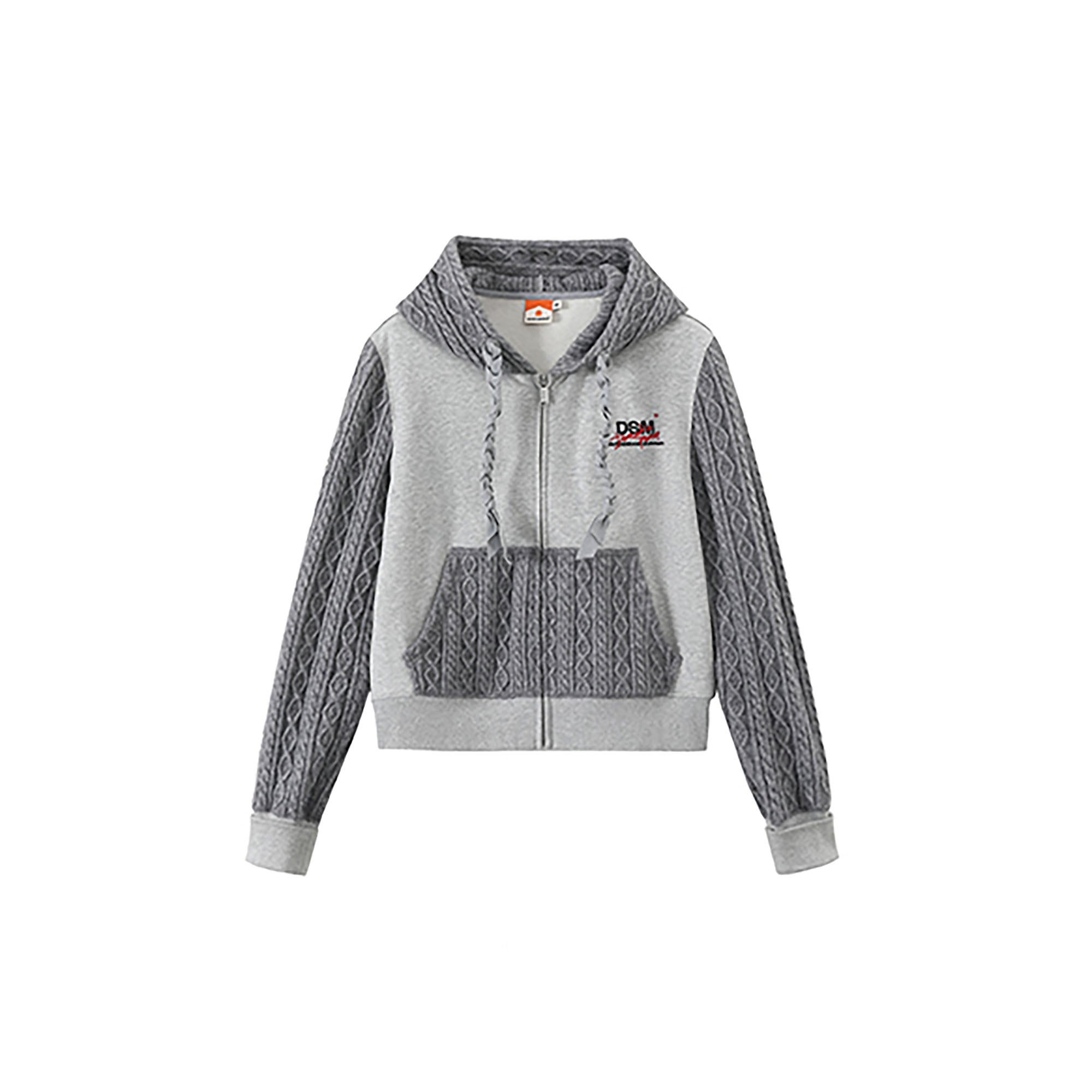DONSMOKE Spliced Cable-Knit Zip-Up Hoodie