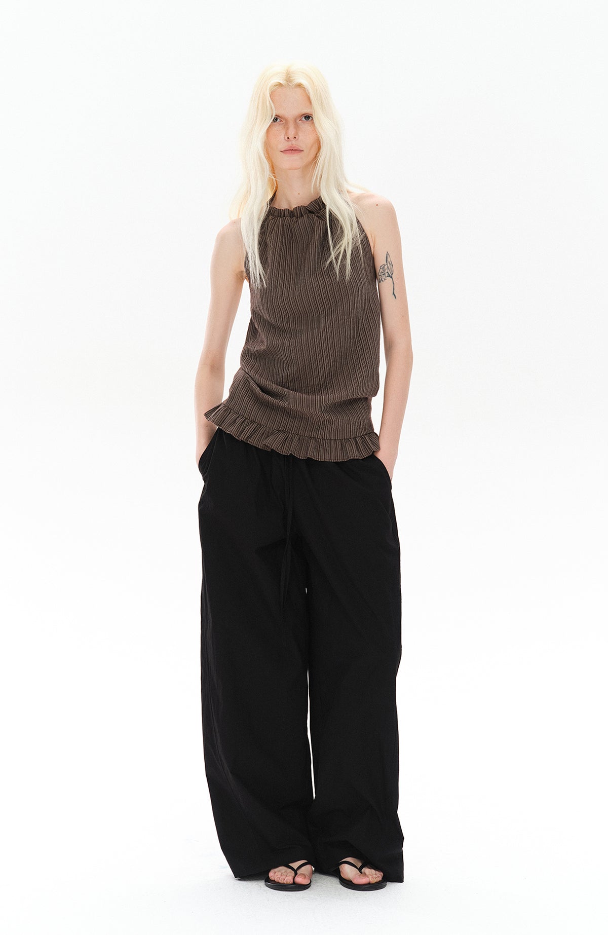 COSTUSTOOT Striped Spliced Wide-Leg Parachute Pants