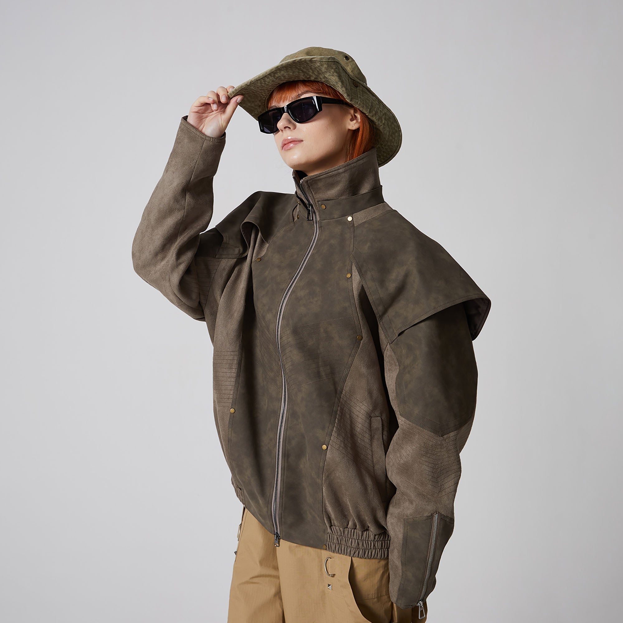ERROR CODE ROBOT Armored Layered PU & Suede Panel Jacket