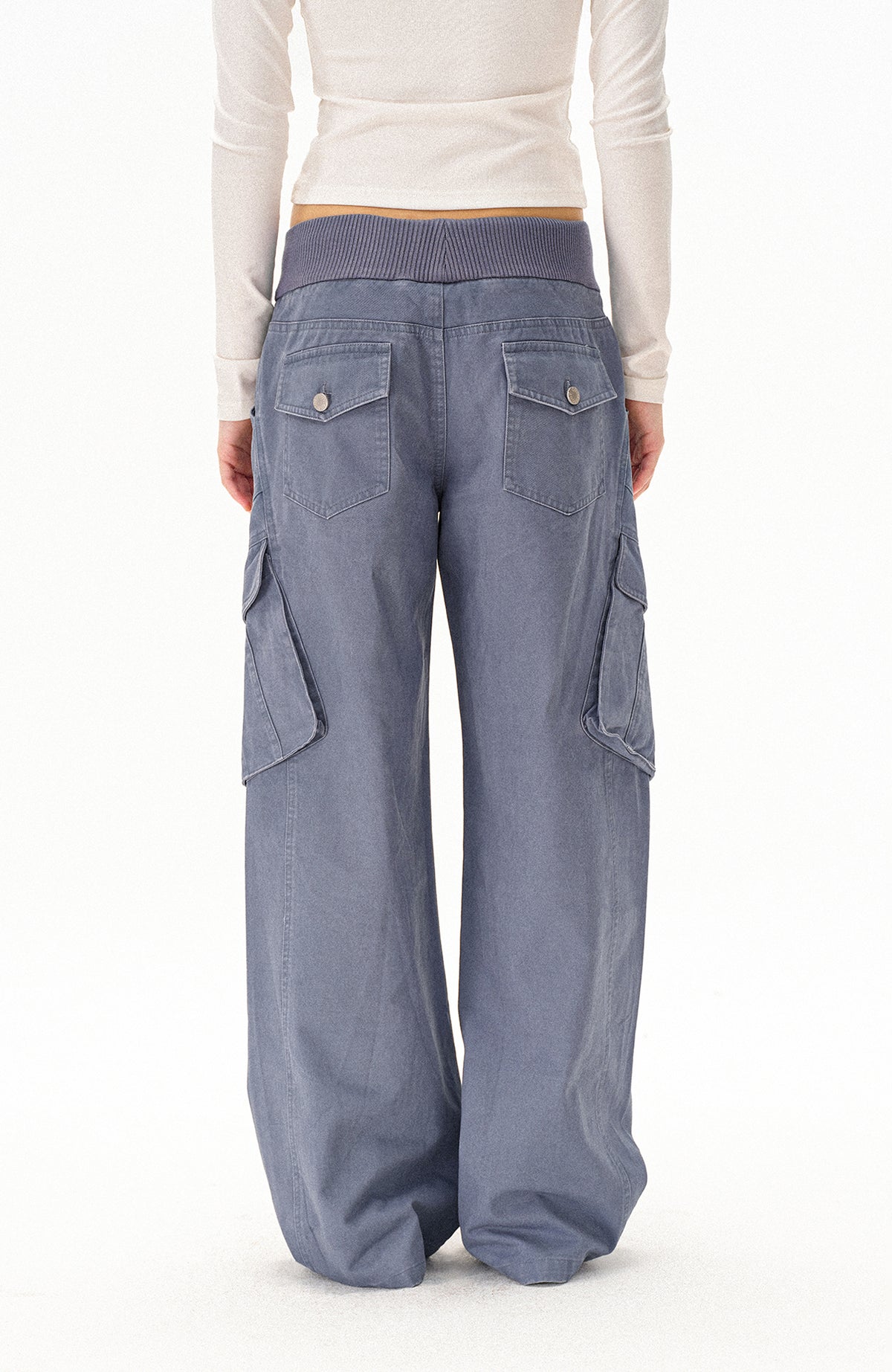 COSTUSTOOT Multi-Pocket Washed Distressed Ribbed Waist Cargo Pants