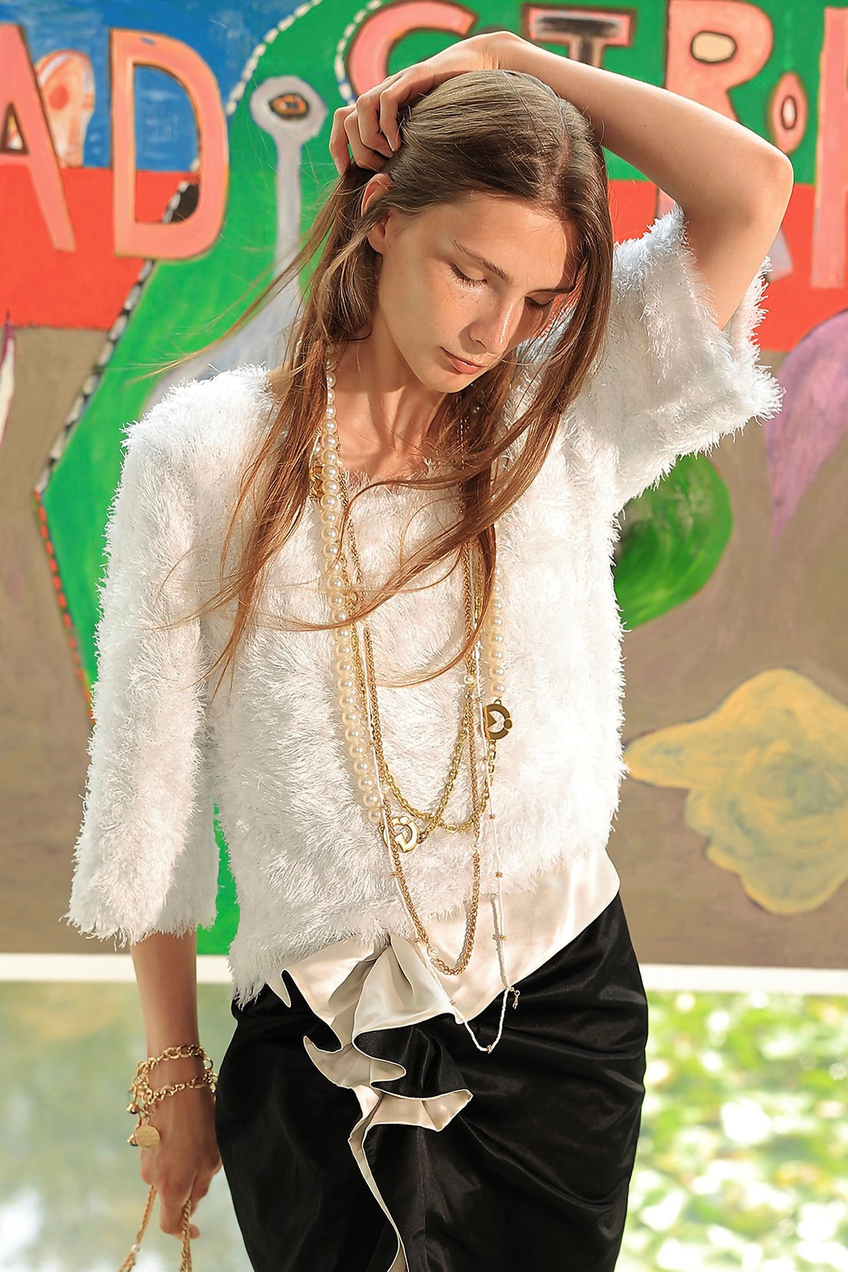 WINGFREE Plush Eyelash-Knit Three-Quarter Sleeve Top